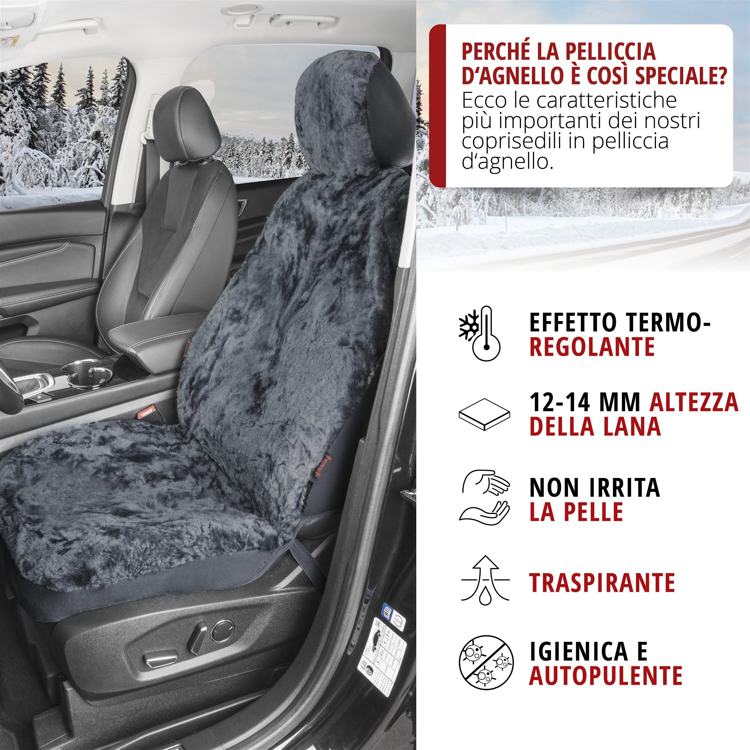 Coprisedili auto Iva in pelle di agnello antracite con sistema informatico ZIPP