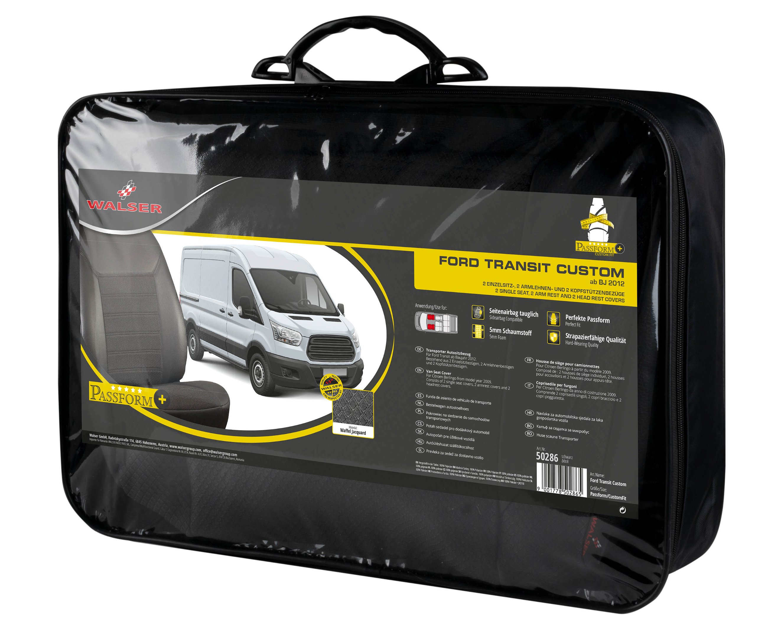 Passform Premium Sitzbezug für Ford Transit Custom 2012-Heute, 2 Einzelsitzbezüge vorne