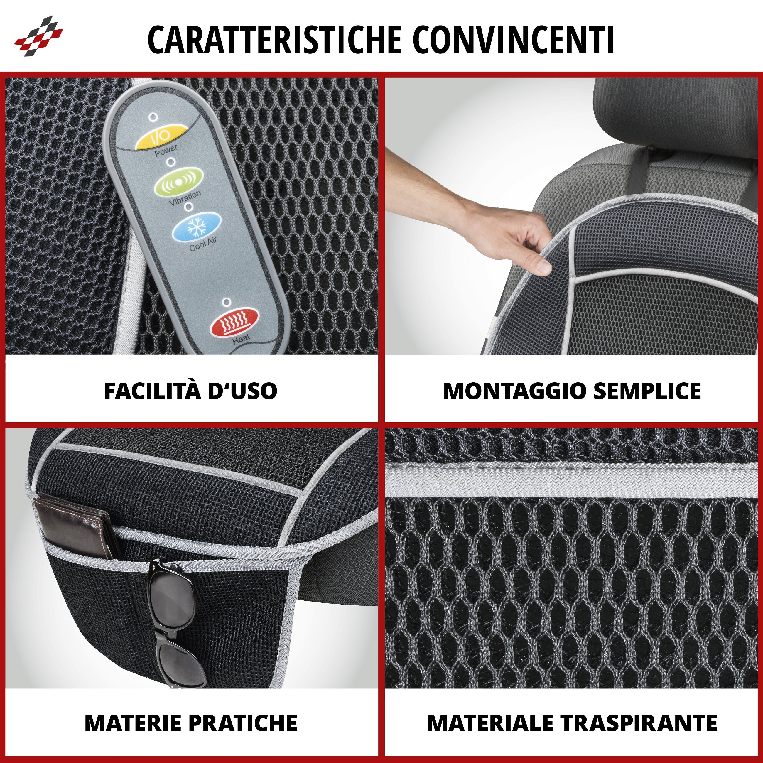 sedile riscaldamento Coprisedili Coprisedili auto Cool Heat con massaggio nero