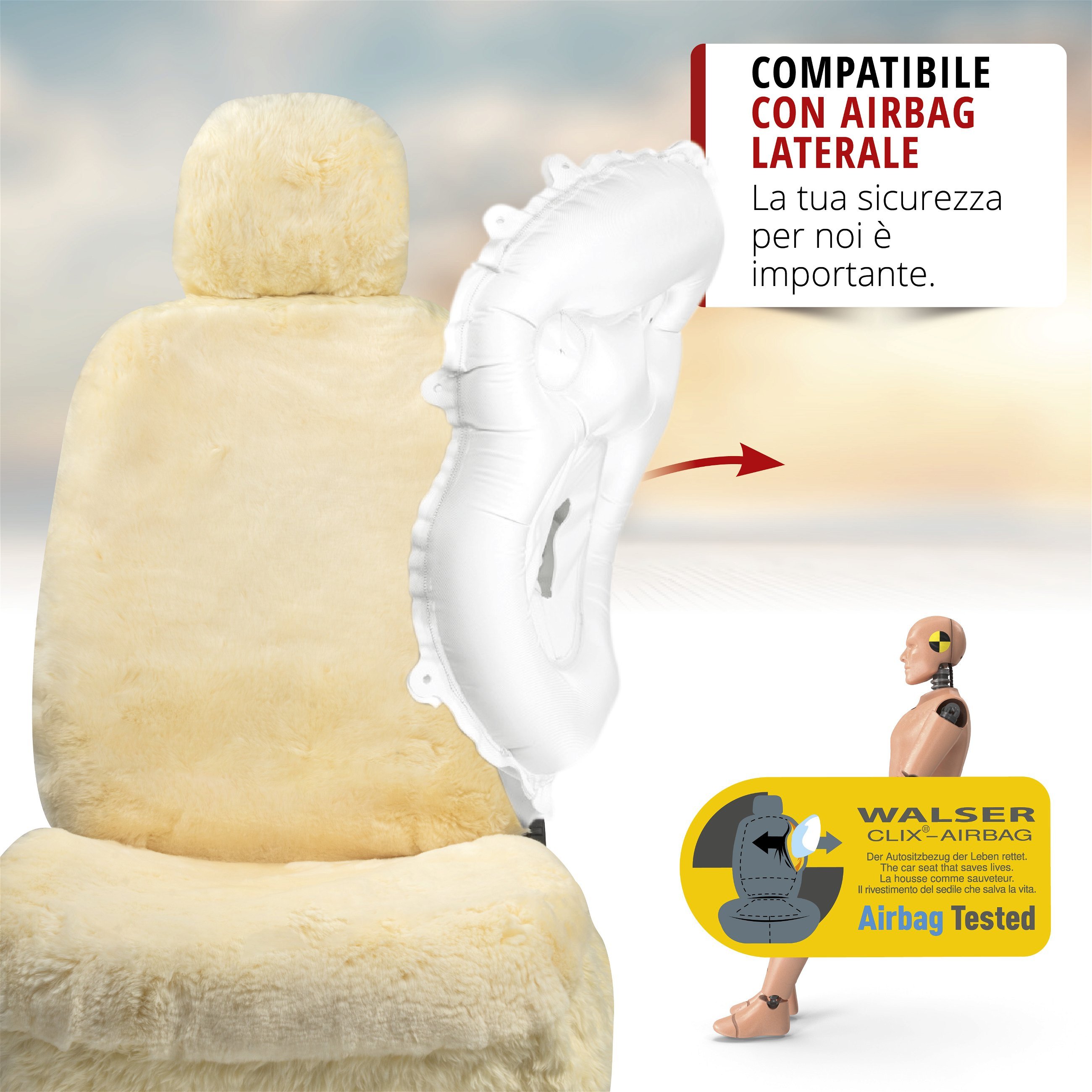 Coprisedili auto Maya in pelle d'agnello beige