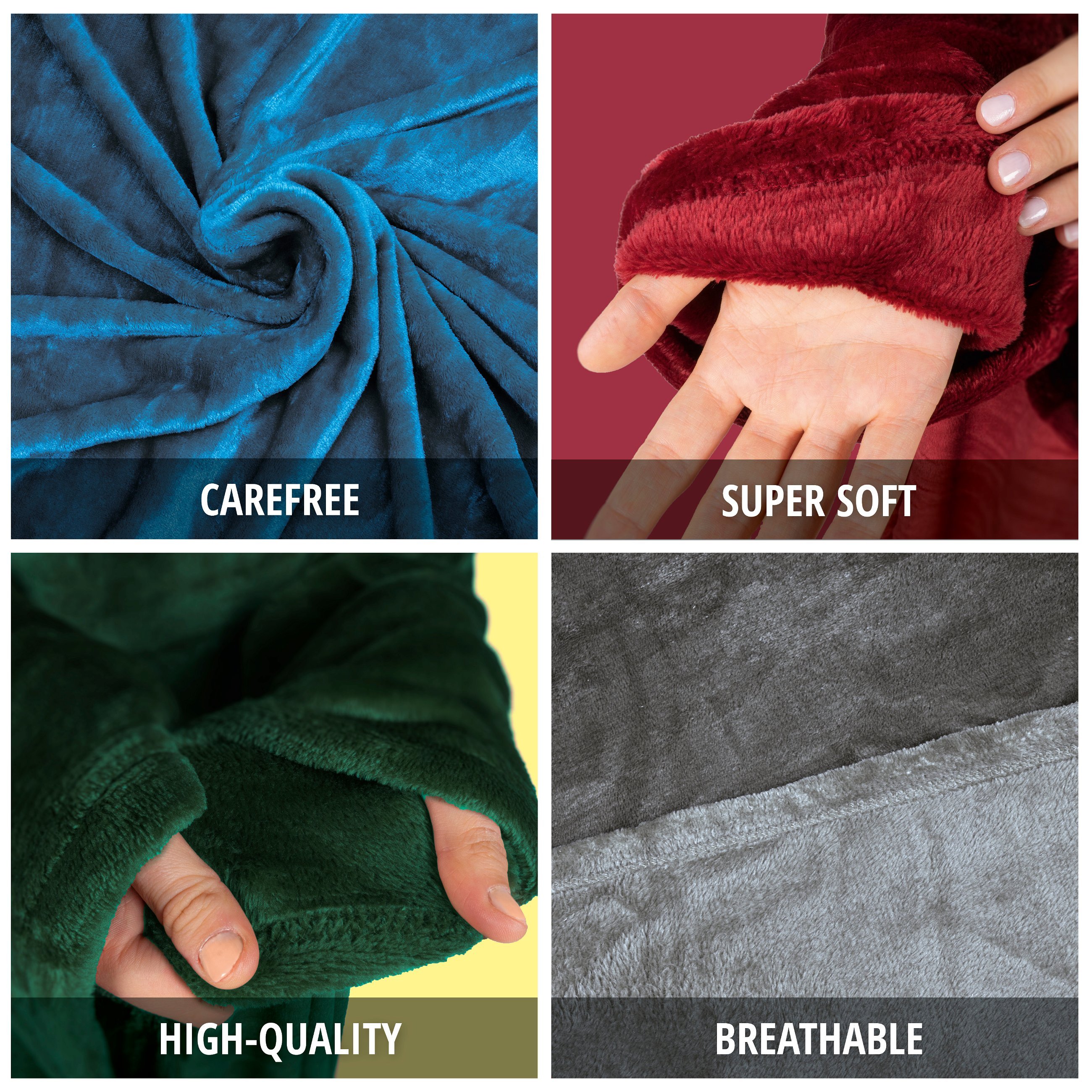 Snuggle fleece blanket with sleeves garnet red 150x180cm