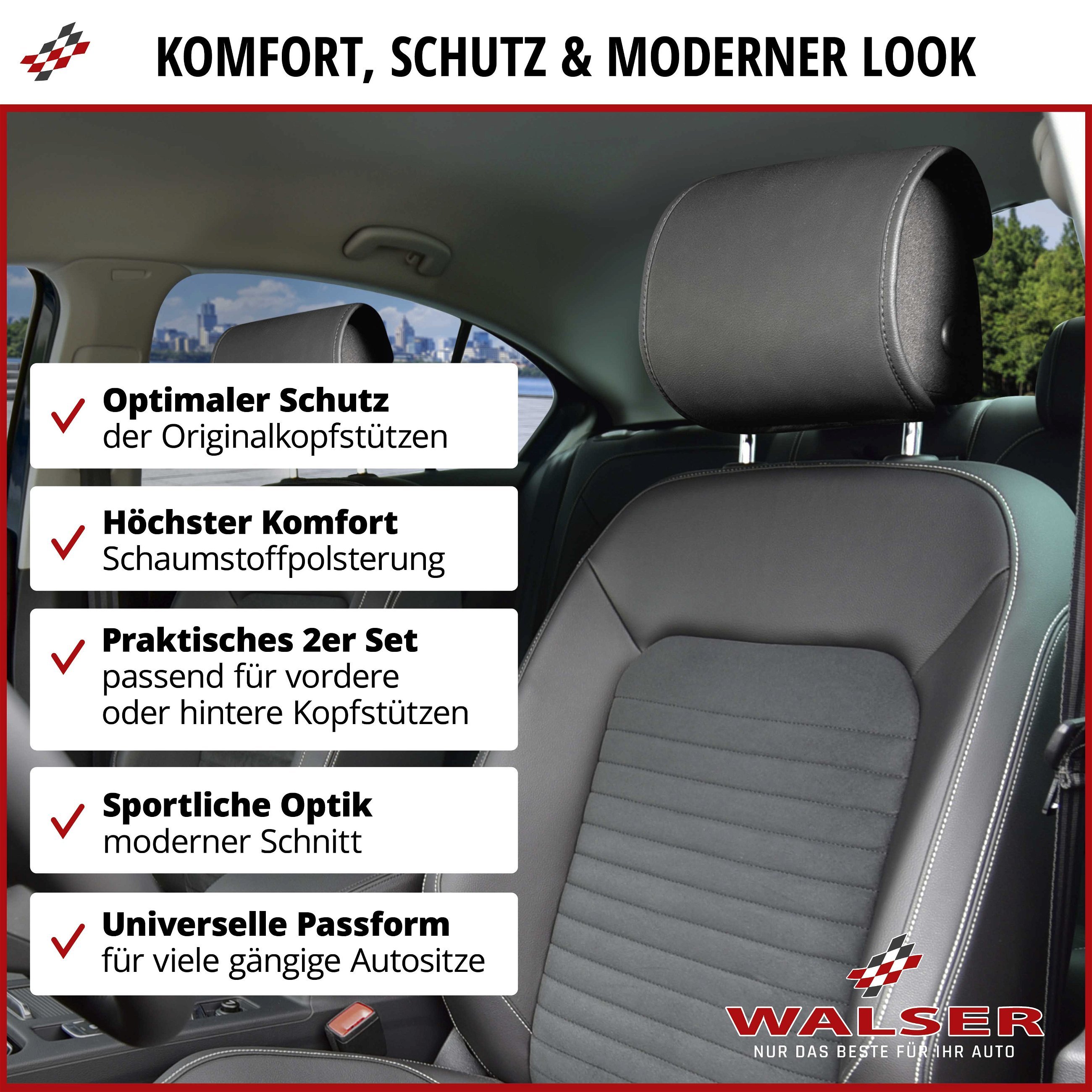 Auto Kopfstützenbezug Chris, 2 Stück Kopfstützenschoner Universalgröße schwarz