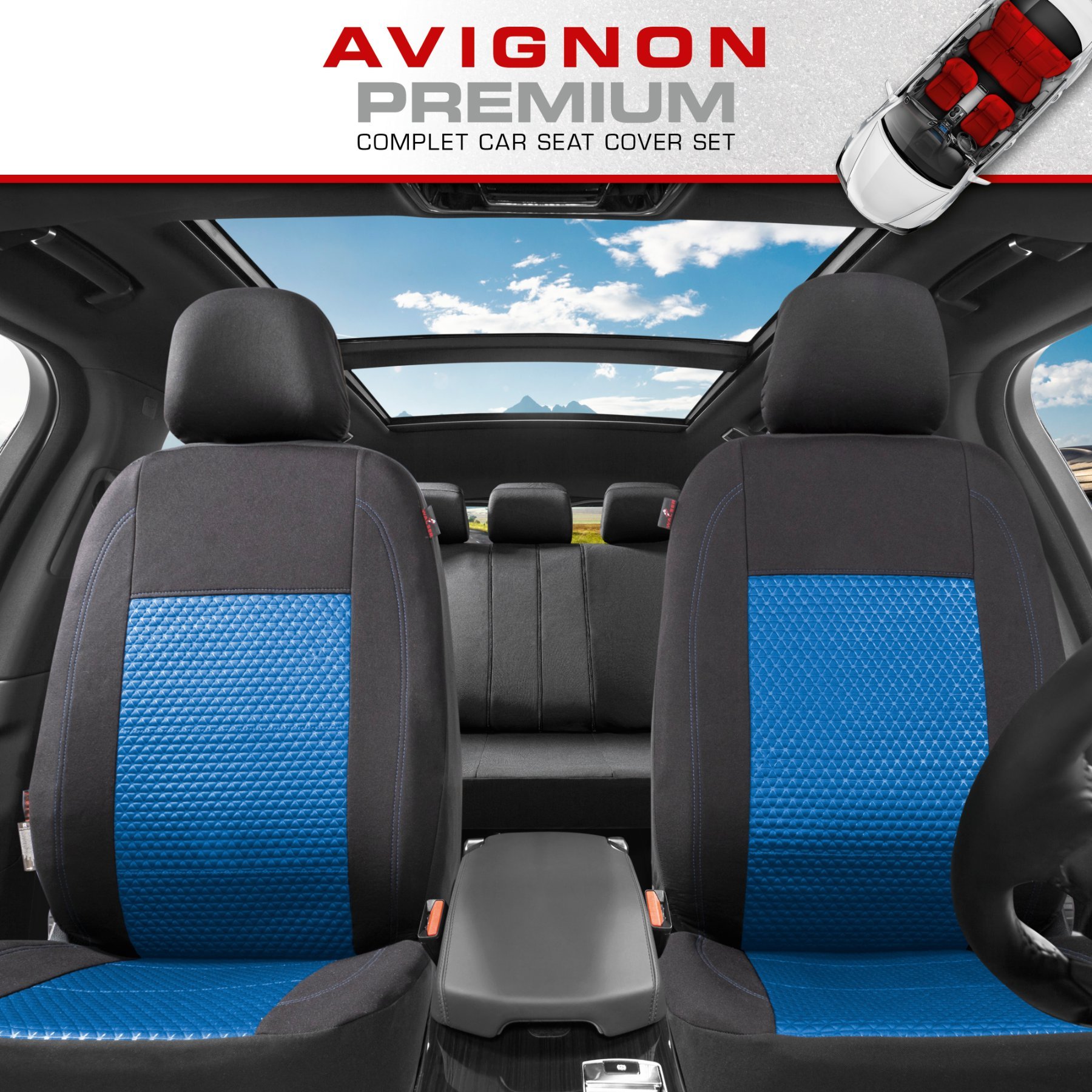 ZIPP IT Premium Car seat covers Avignon complete set with zip-system black/blue