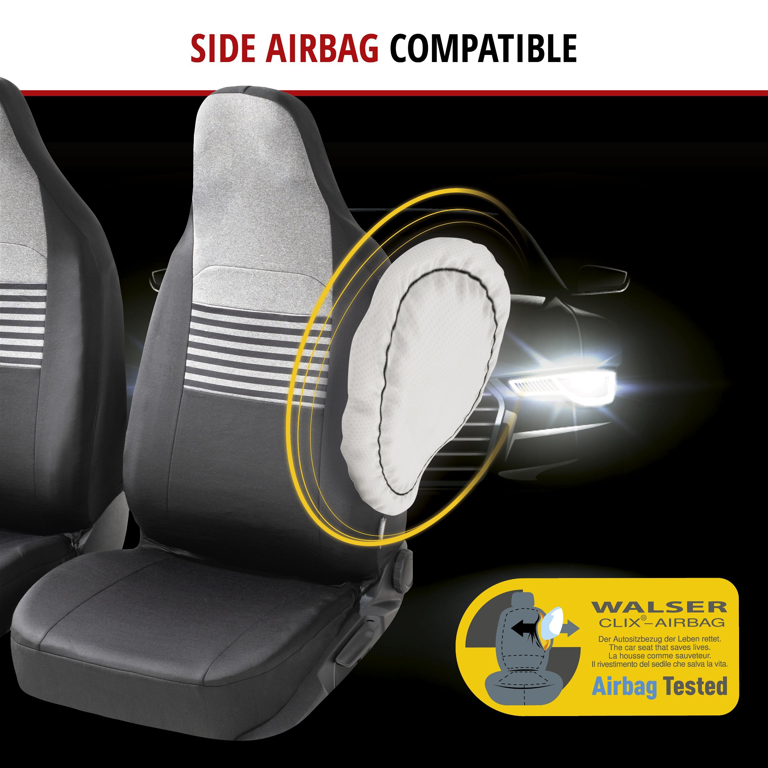 ZIPP IT Premium Car seat covers Gordon for two front seats with zip-system black/grey