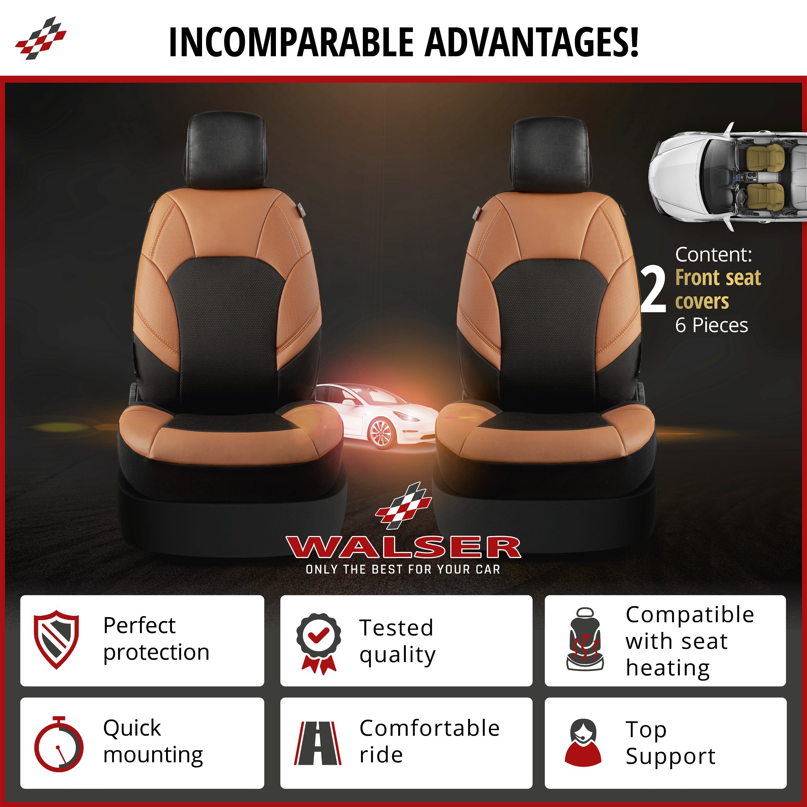 ZIPP IT Premium Car seat covers Hampton for two front seats with zip-system black/brown