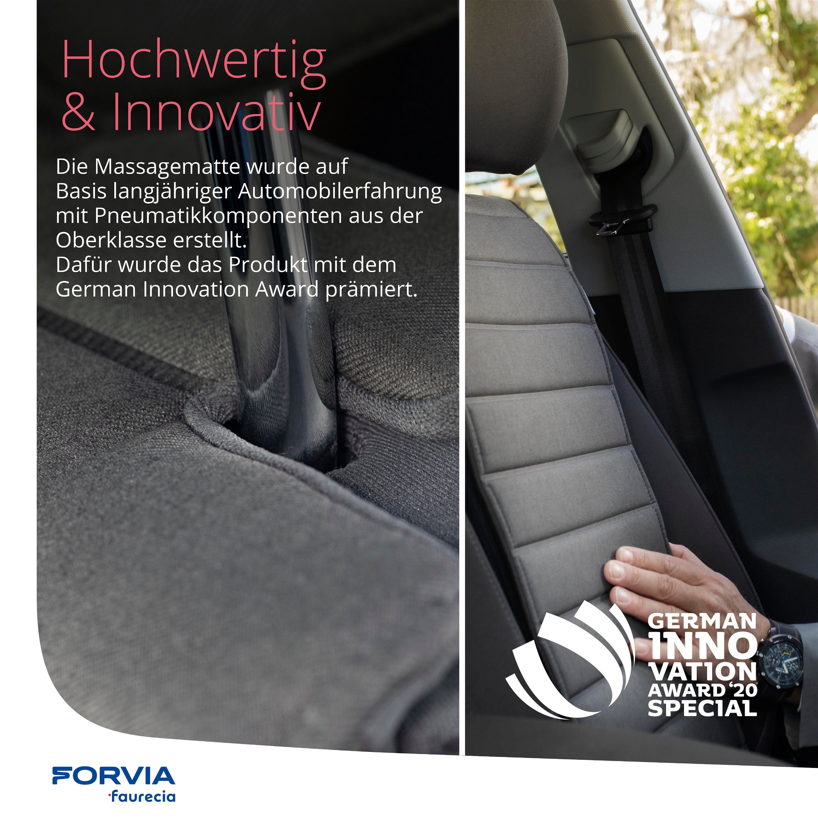 Faurecia Smart Massage Cover, Auto-Massage-Sitzauflage mit App-Steuerung und integriertem Akku, PKW-Sitzaufleger zertifiziert von der Aktion Gesunder Rücken