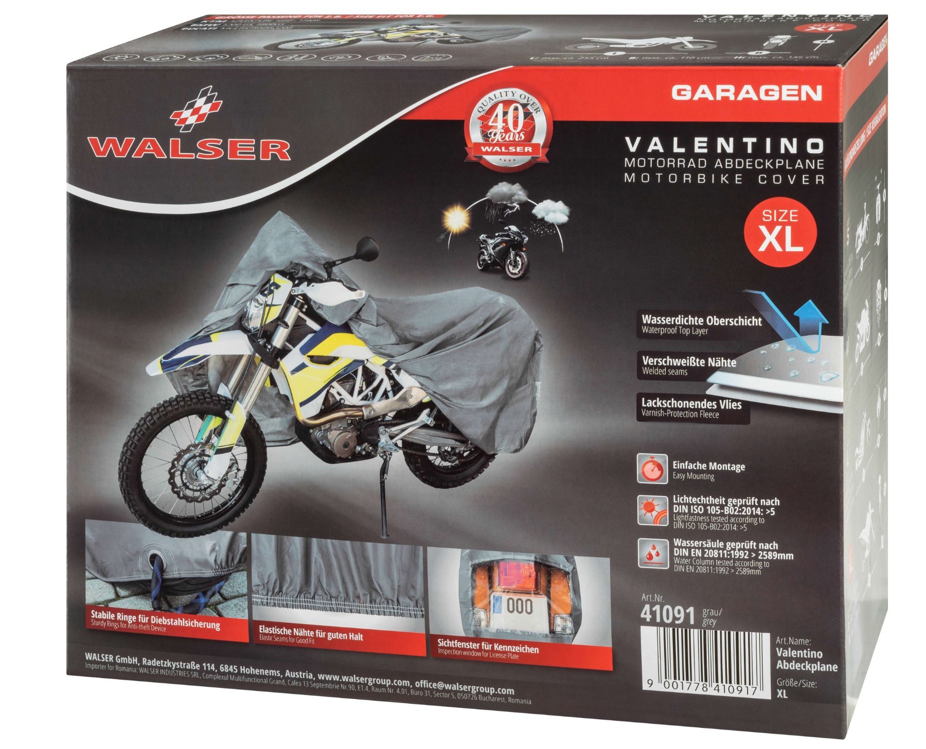 Motorfietsgarage Enduro maat XL, PVC hoes - 255x110x135cm grijs, motorhoes, motorhoes waterdicht, motorfiets beschermhoes