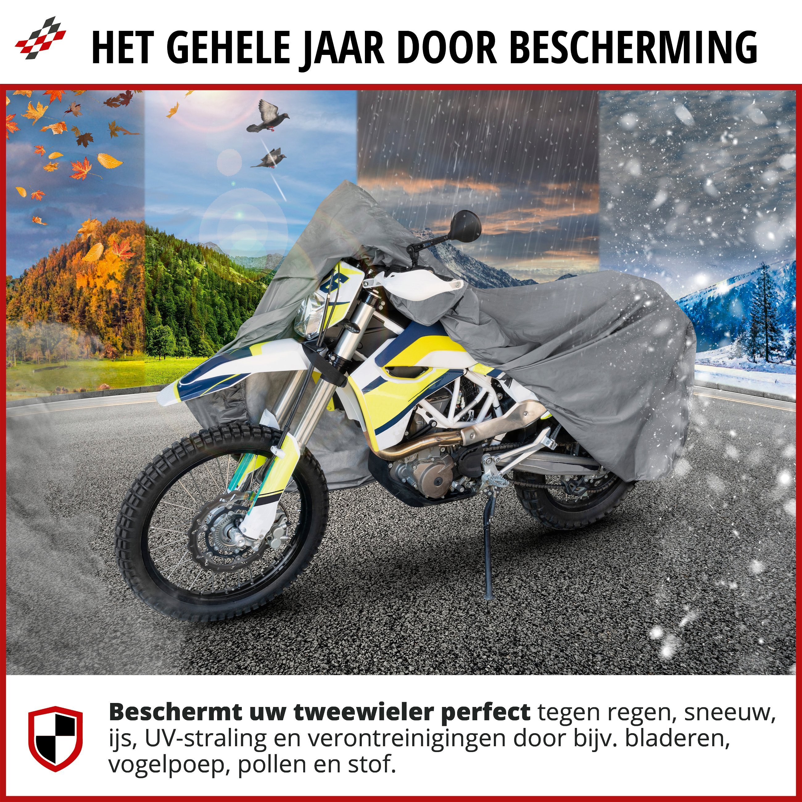 Motorfietsgarage Enduro maat XL, PVC hoes - 255x110x135cm grijs, motorhoes, motorhoes waterdicht, motorfiets beschermhoes