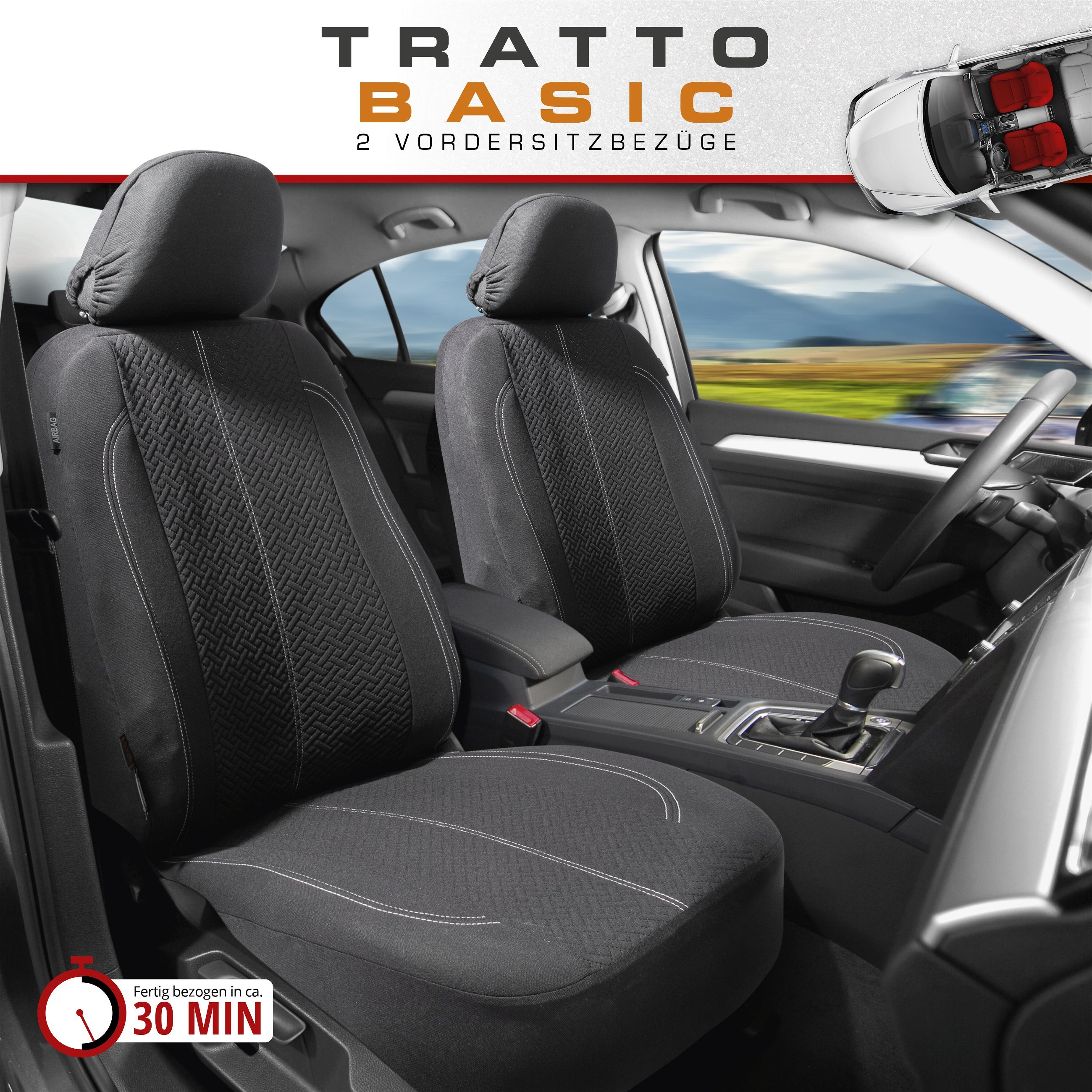 Autositzbezug ZIPP-IT Tratto, PKW-Schonbezüge für 2 Vordersitze mit Reißverschluss-System schwarz