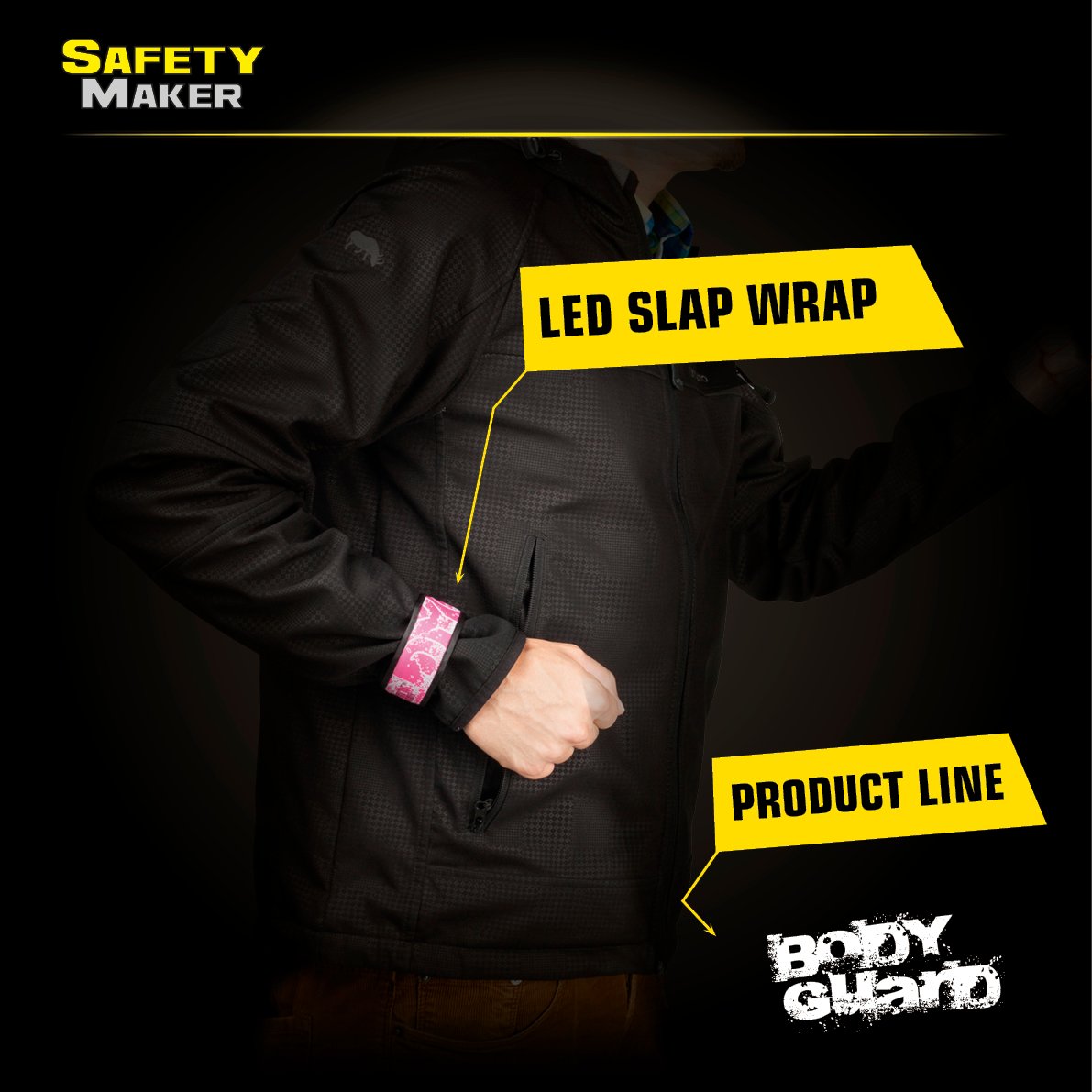 LED Clack Band, glowing Slap Wrap pink