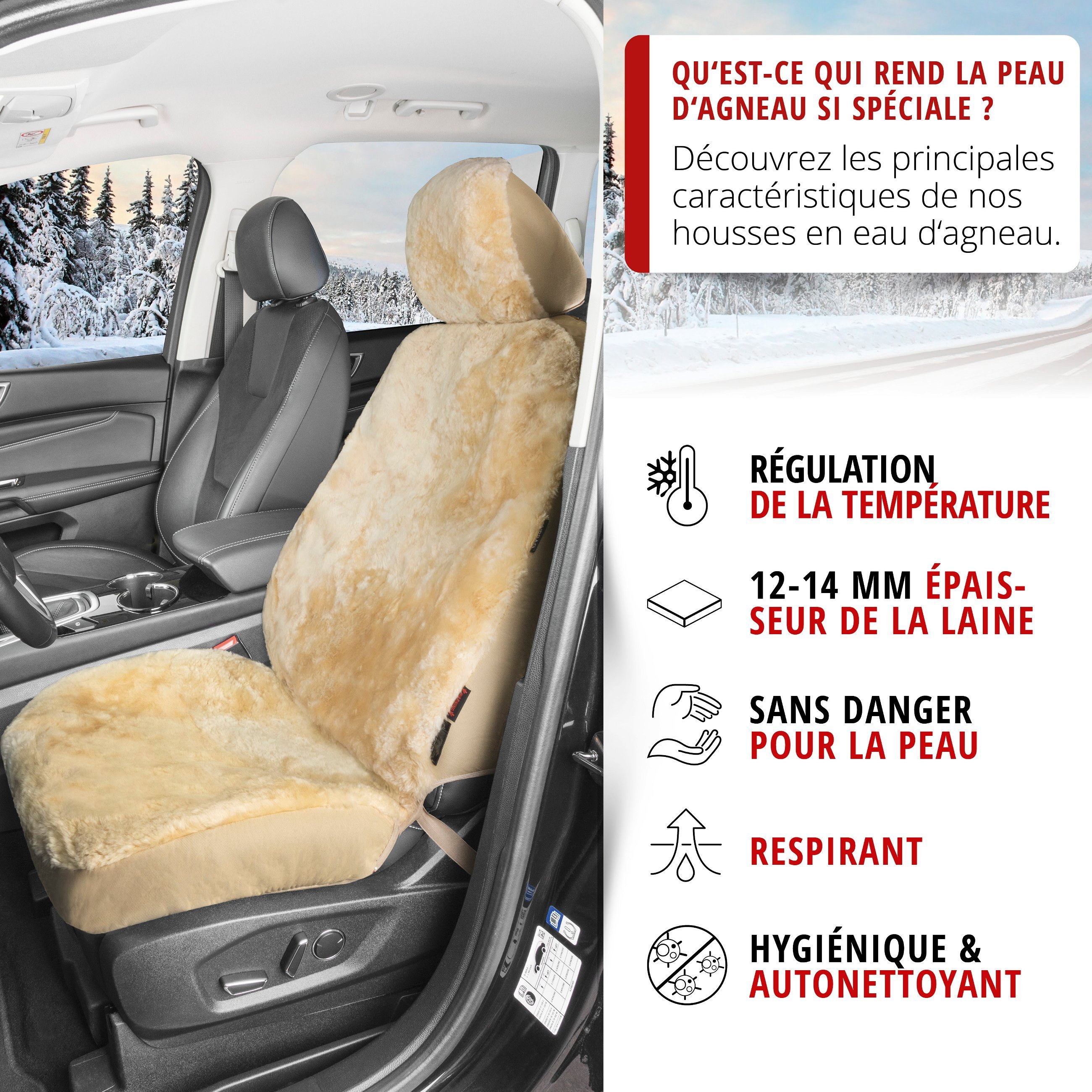Housses de sièges Iva en agneau beige avec système informatique ZIPP