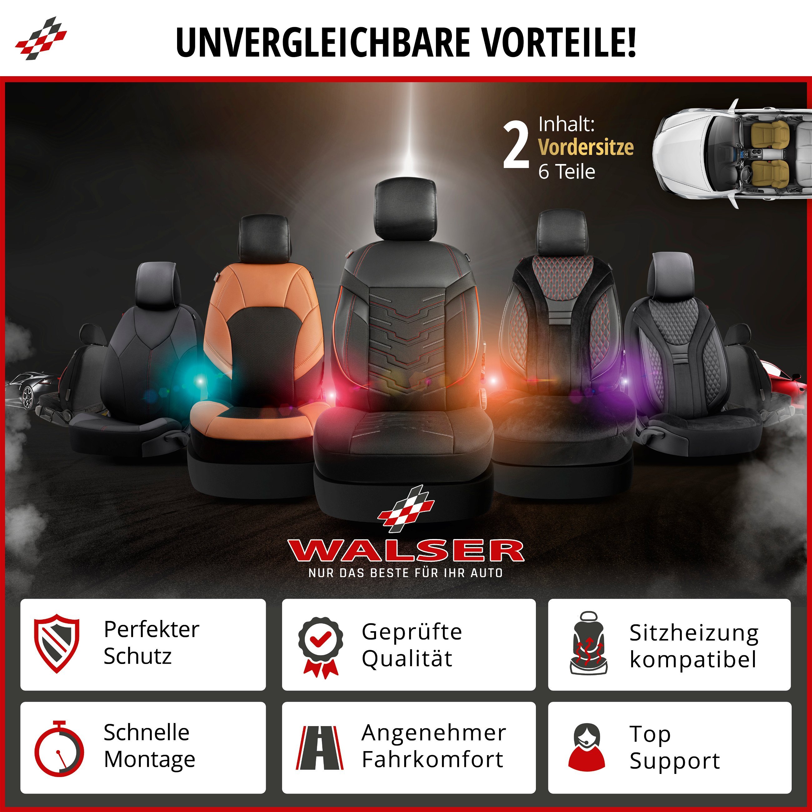 Autositzbezug ZIPP-IT Deluxe Portofino, PKW-Schonbezüge für 2 Vordersitze mit Reißverschluss-System schwarz/grau