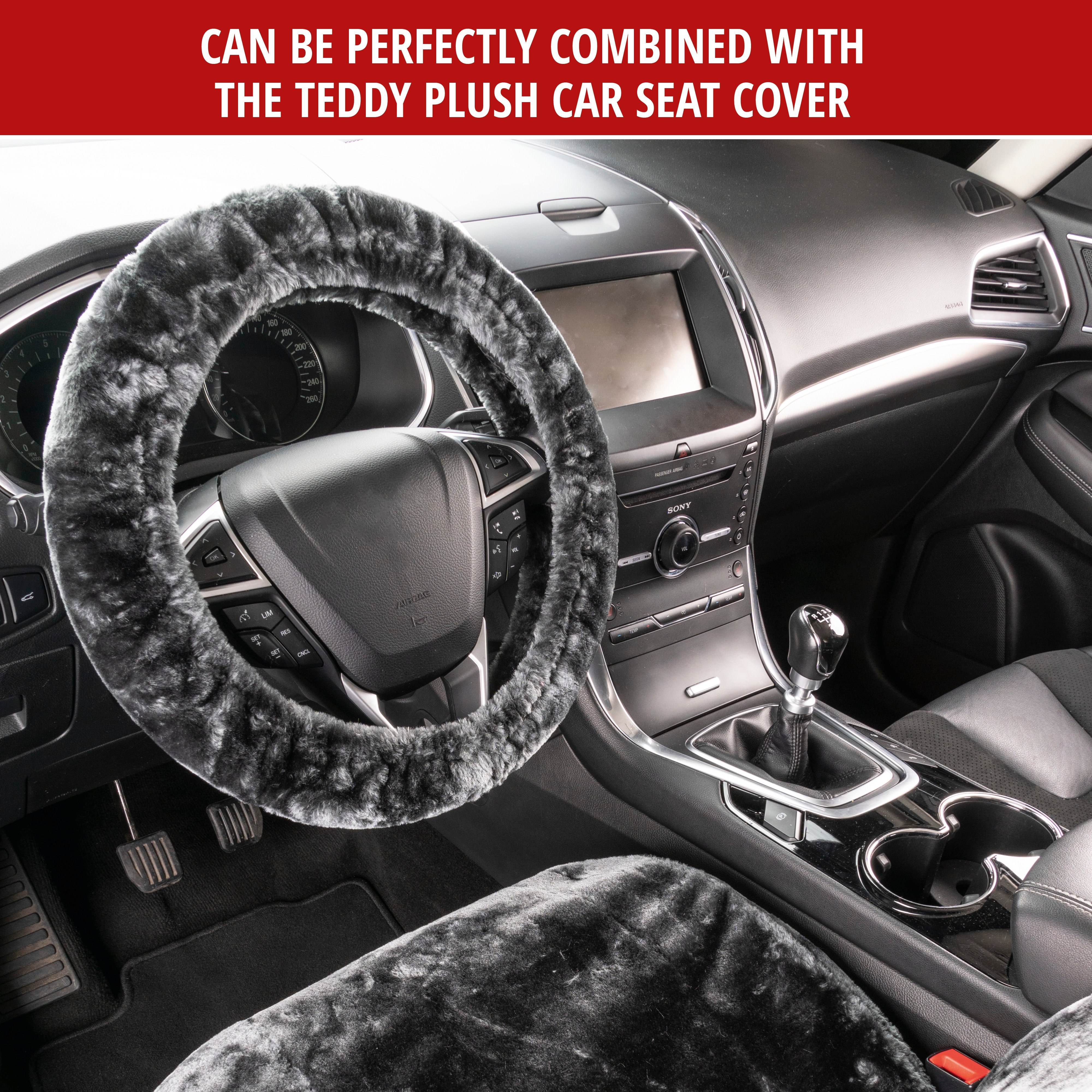 Steering wheel cover Teddy Plush faux fur vegan anthracite