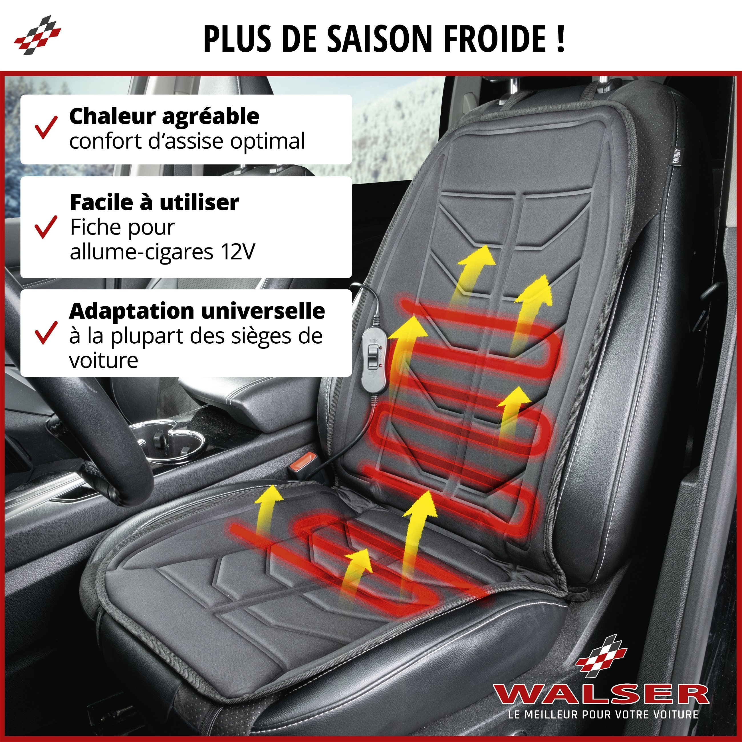 Housse de siège pour voiture Calor, coussin chauffant pour siège de voiture avec prise 12 Volt