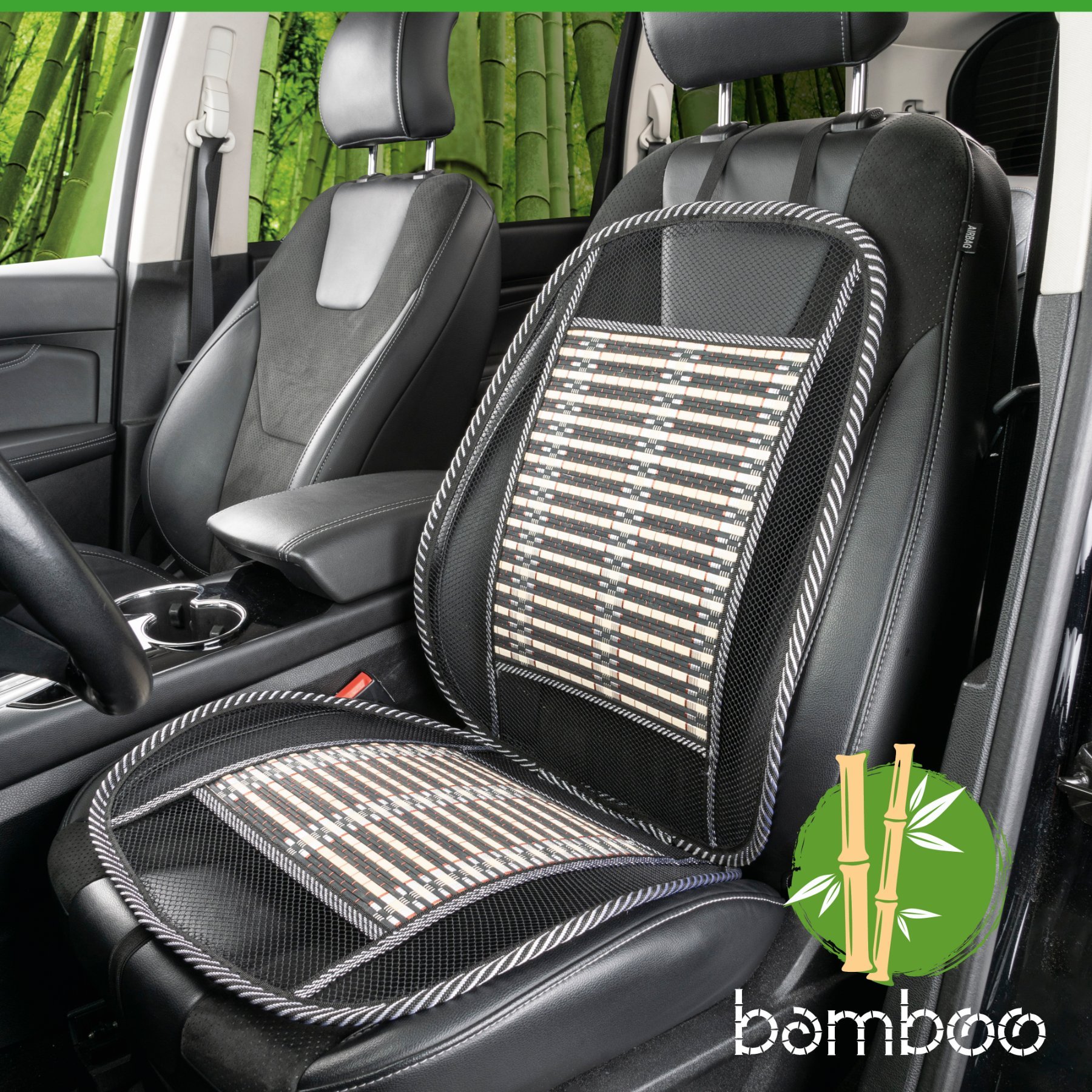 Atmungsaktive Bambus-Sitzauflage, Auto-Sitzauflage beige/schwarz