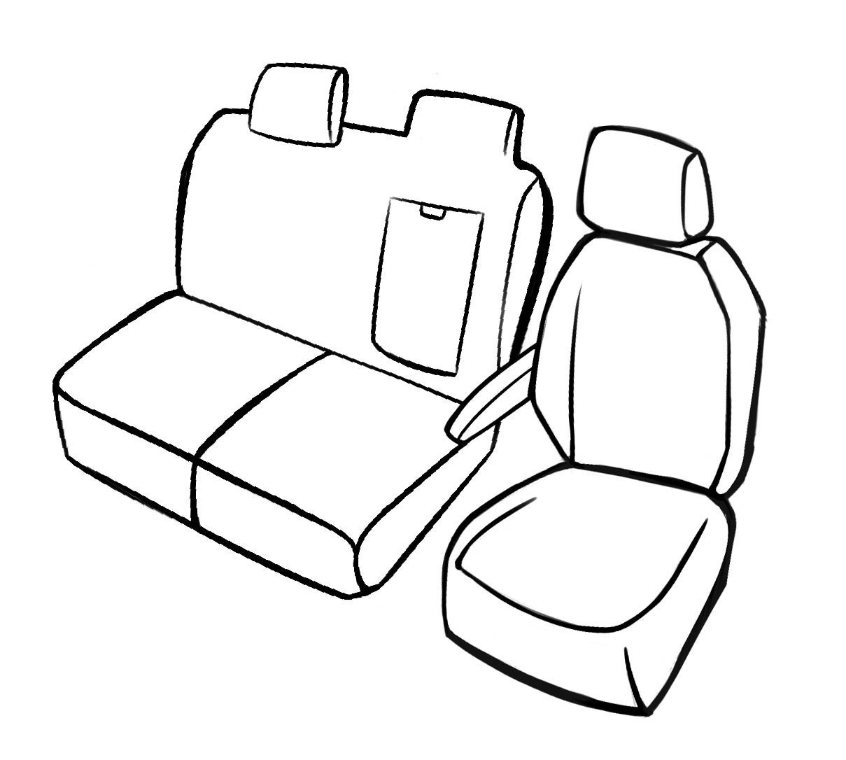 Premium Seat Cover for Peugeot Expert 2016-Today, 1 single seat cover front + armrest cover, 1 double bench cover