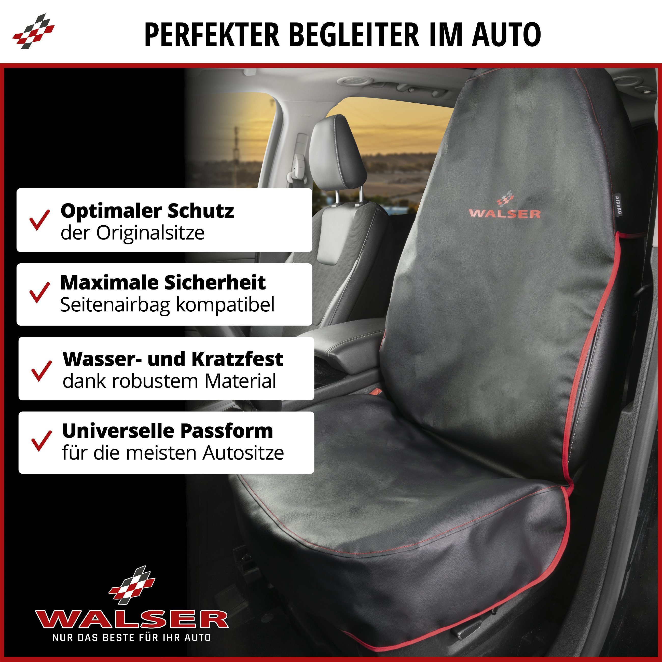 Auto Schonbezug Guardian, Schonbezug Autositz vorne, Sitzschoner Auto schwarz/rot