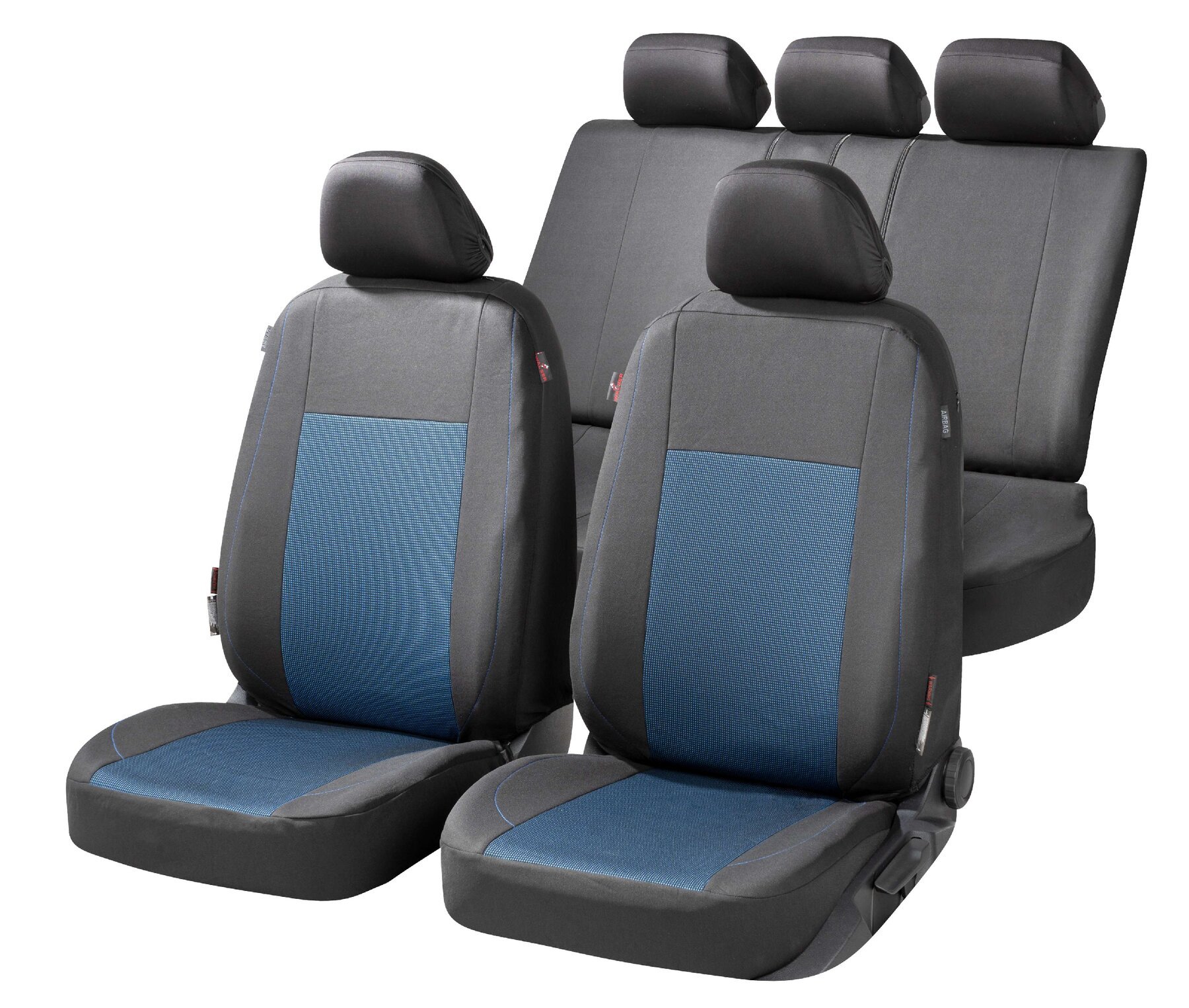 Premium Autostoelbekleding Ardwell met Zipper ZIPP-IT, Autostoelhoes set, 2 stoelbeschermer voor voorstoel, 1 stoelbeschermer voor achterbank zwart/blauw