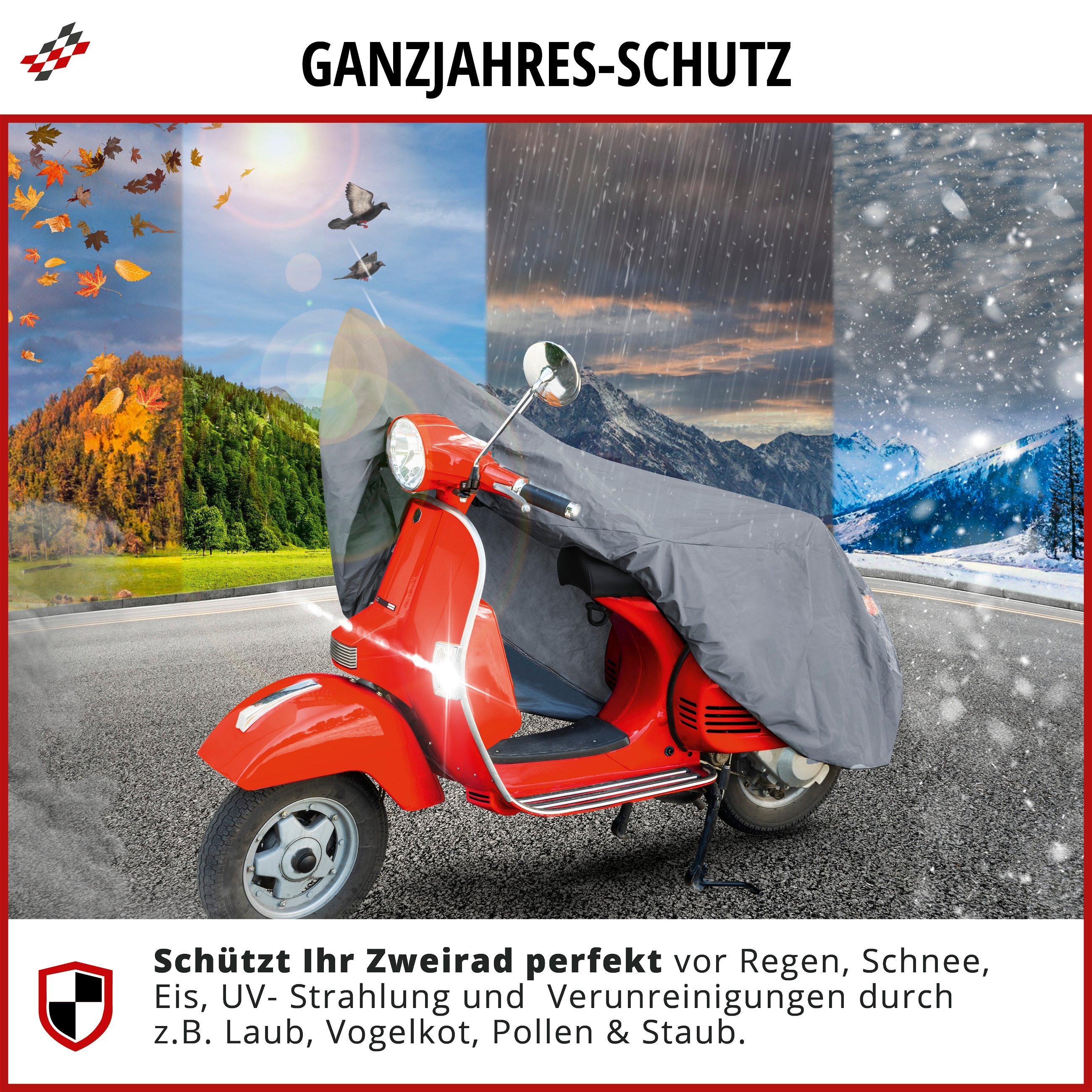 Motorrad Abdeckplane S, Vespa-Abdeckplane aus robustem PVC, Motorrad-Garage wasserdicht - 185x90x110 cm grau