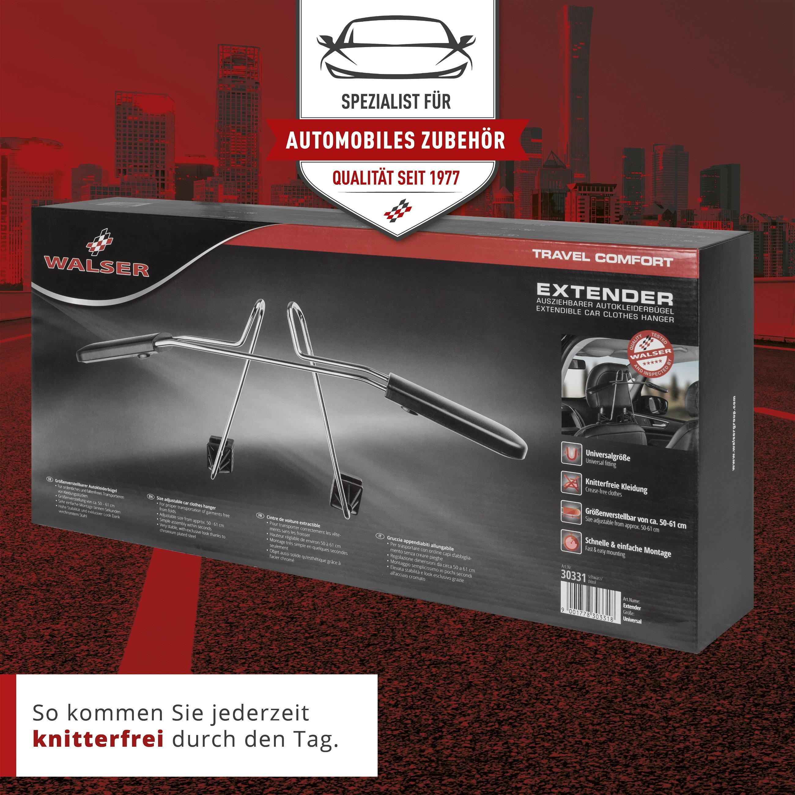 Auto-Kleiderbügel Extender, PKW-Kleiderbügel, Jackenhalter für Kopfstütze  ausziehbar 50-61x25 cm chrom, Auto-Kleiderbügel Extender,  PKW-Kleiderbügel, Jackenhalter für Kopfstütze ausziehbar 50-61x25 cm chrom, Ablagen und Halterungen