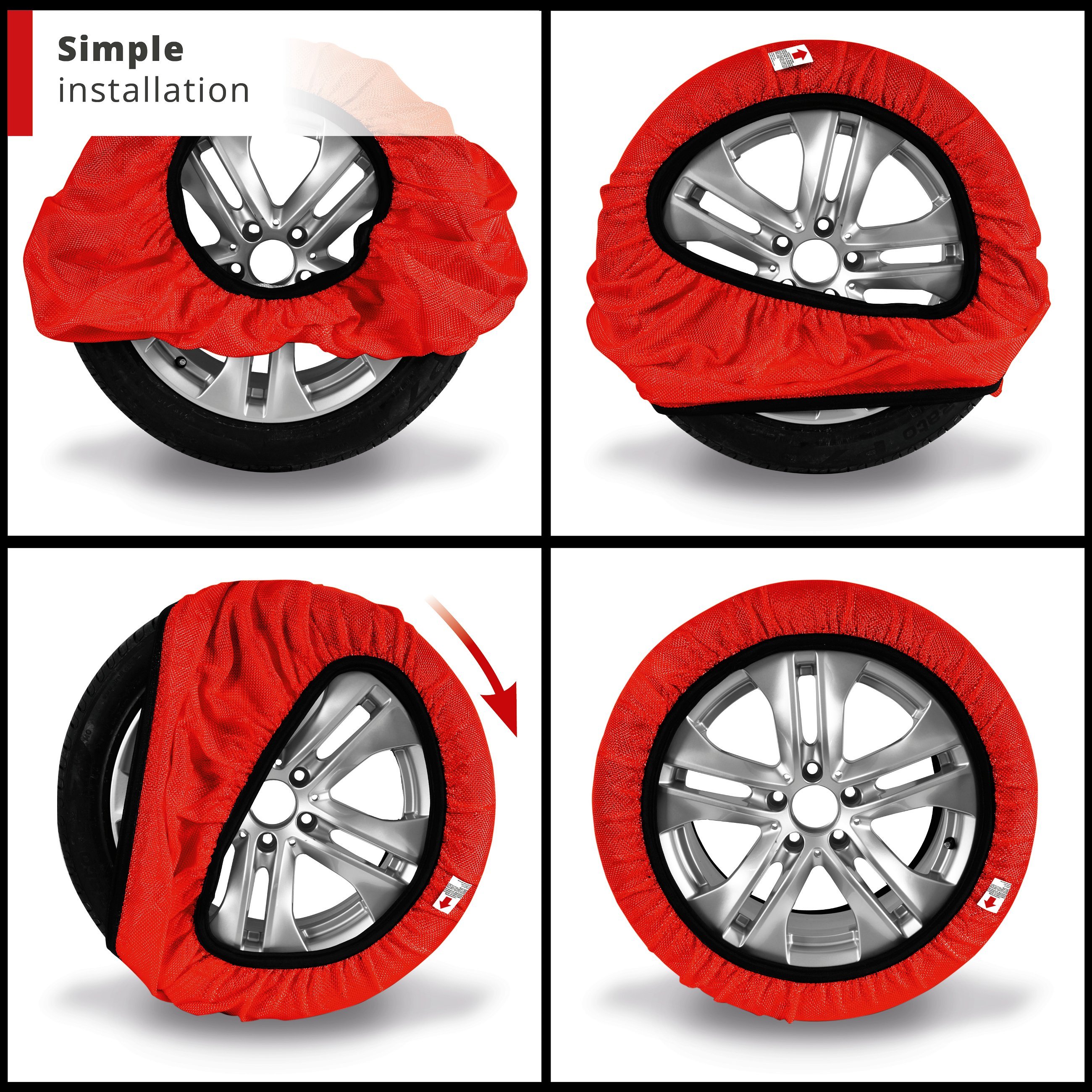 Basic Snow Chains Alternative Active S, Textile Snow Chains, Snow Socks Set of 2 red