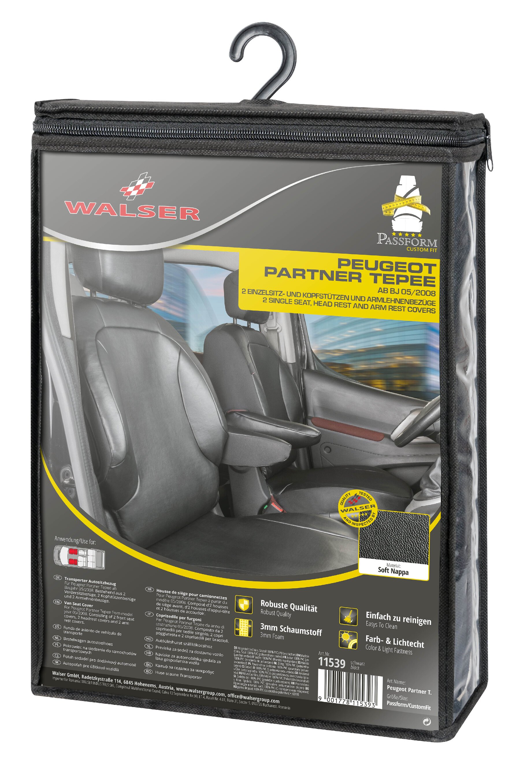Car Seat cover Transporter made of imitation leather for Peugeot Partner, 2 single seats front