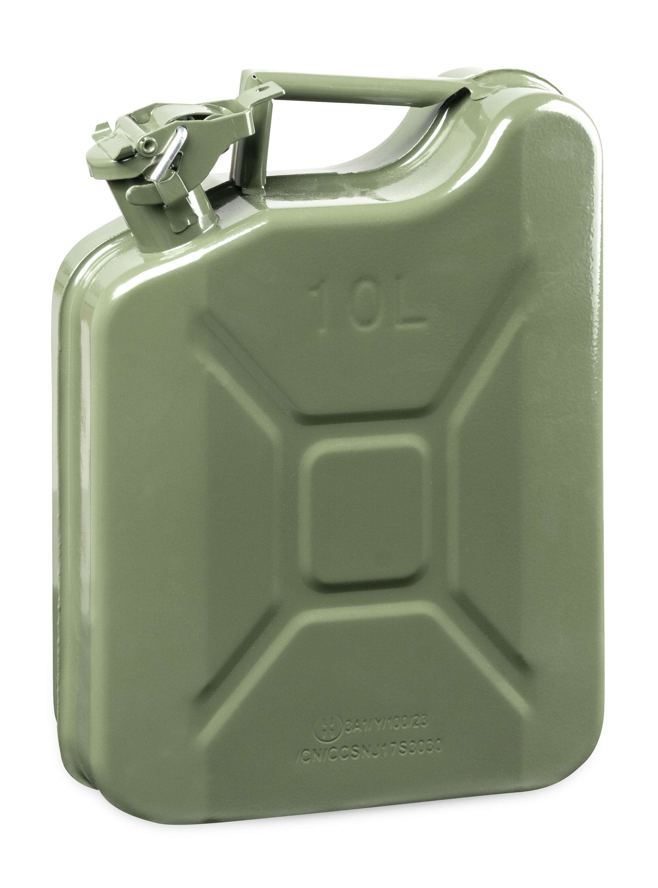 Petrol canister metal 10 litres, fuel canister, UN-certified diesel canister with safety cap 3A1 olive green, 30x13x40,5 cm