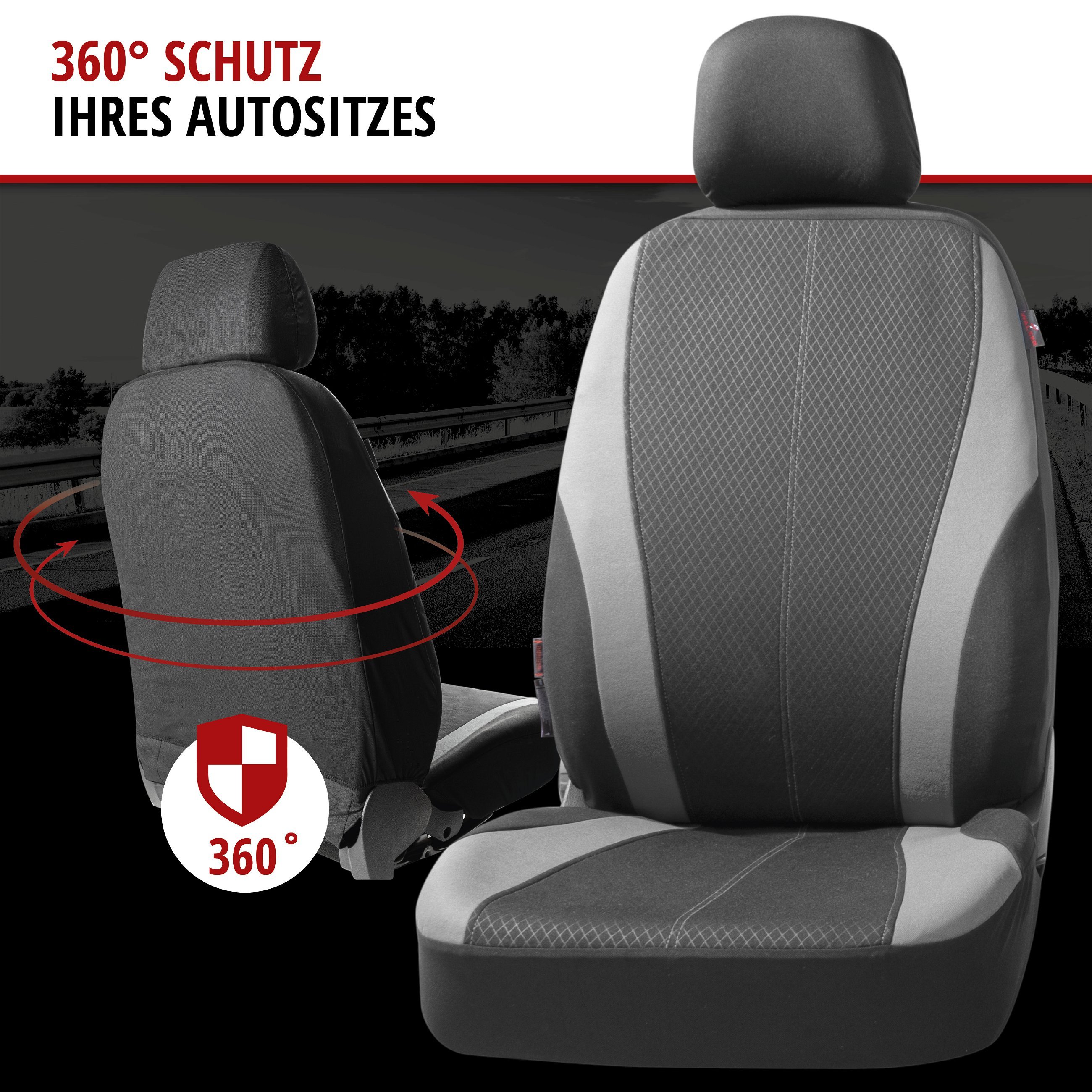 Autositzbezug ZIPP-IT Dundee, PKW-Schonbezüge Komplettset mit Reißverschluss-System schwarz/grau