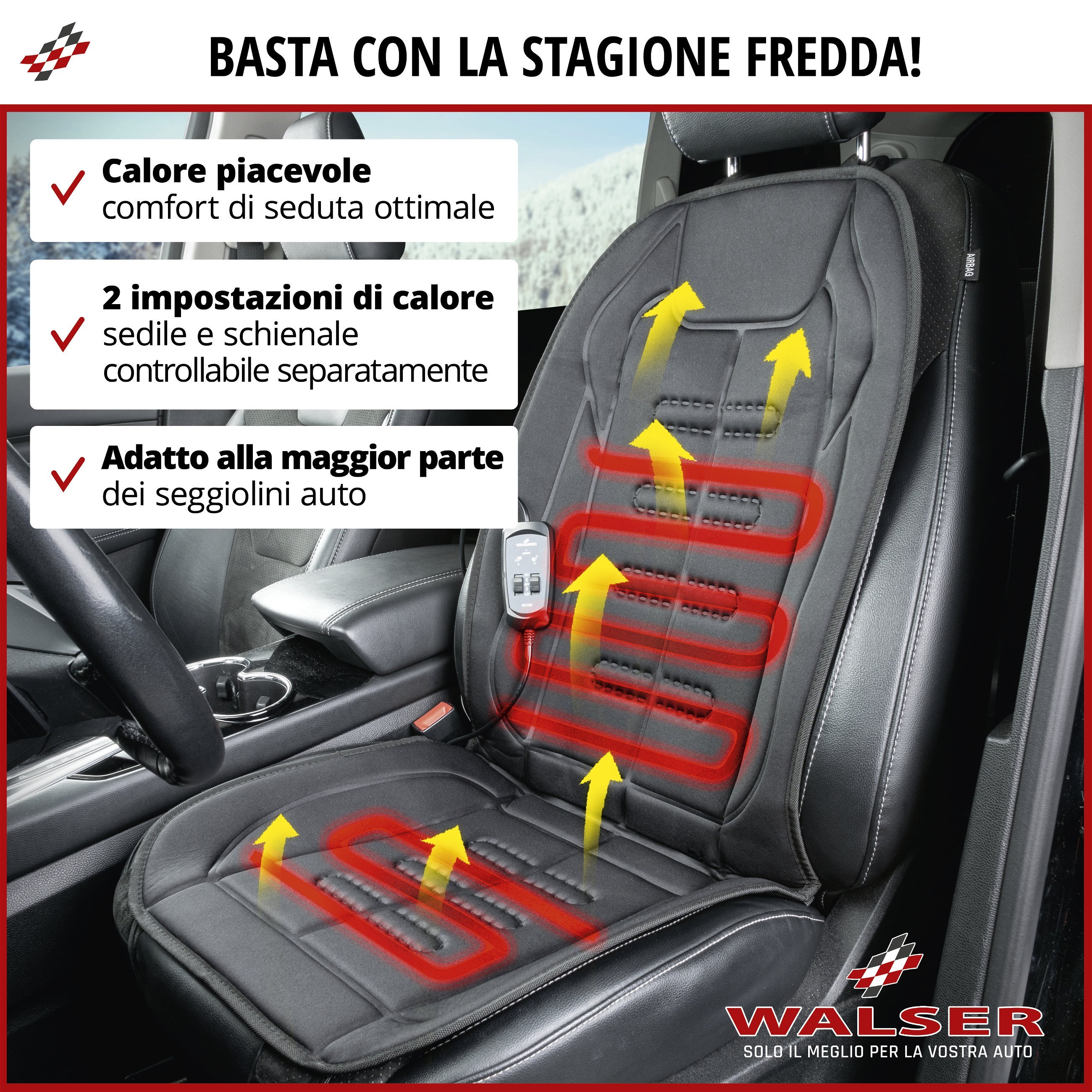 Premium coprisedile riscaldato , modello Caldo - schienale e superficie del sedile  riscaldabili singolarmente, 2 livelli di riscaldamento selezionabili,  riscaldamento del sedile dell'auto con presa a 12 volt, Cuscini di seduta