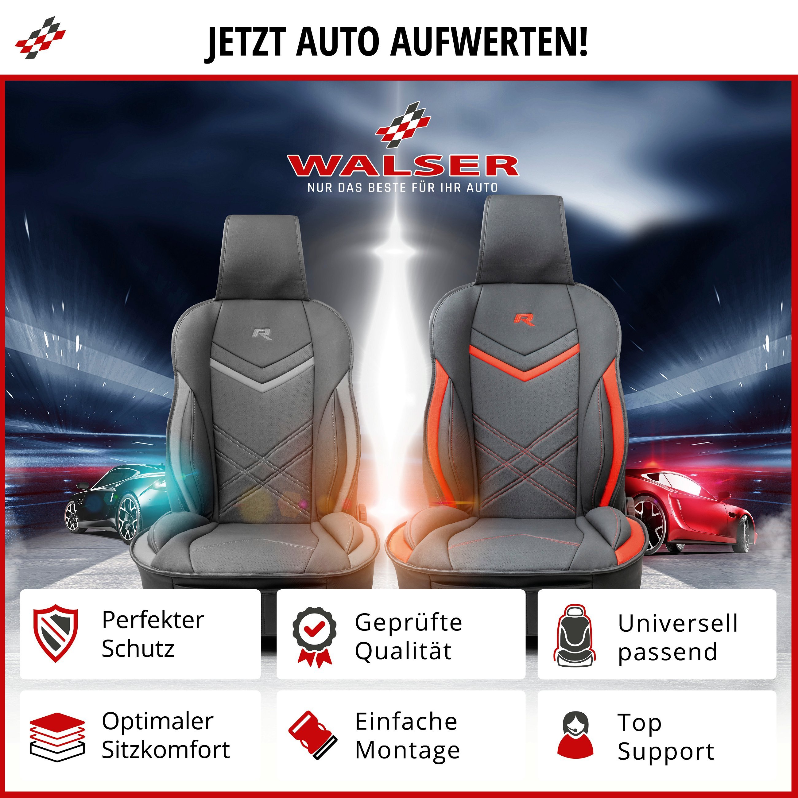 WALSER Premium Sitzauflage Auto Rückbank Kimi schwarz/grau