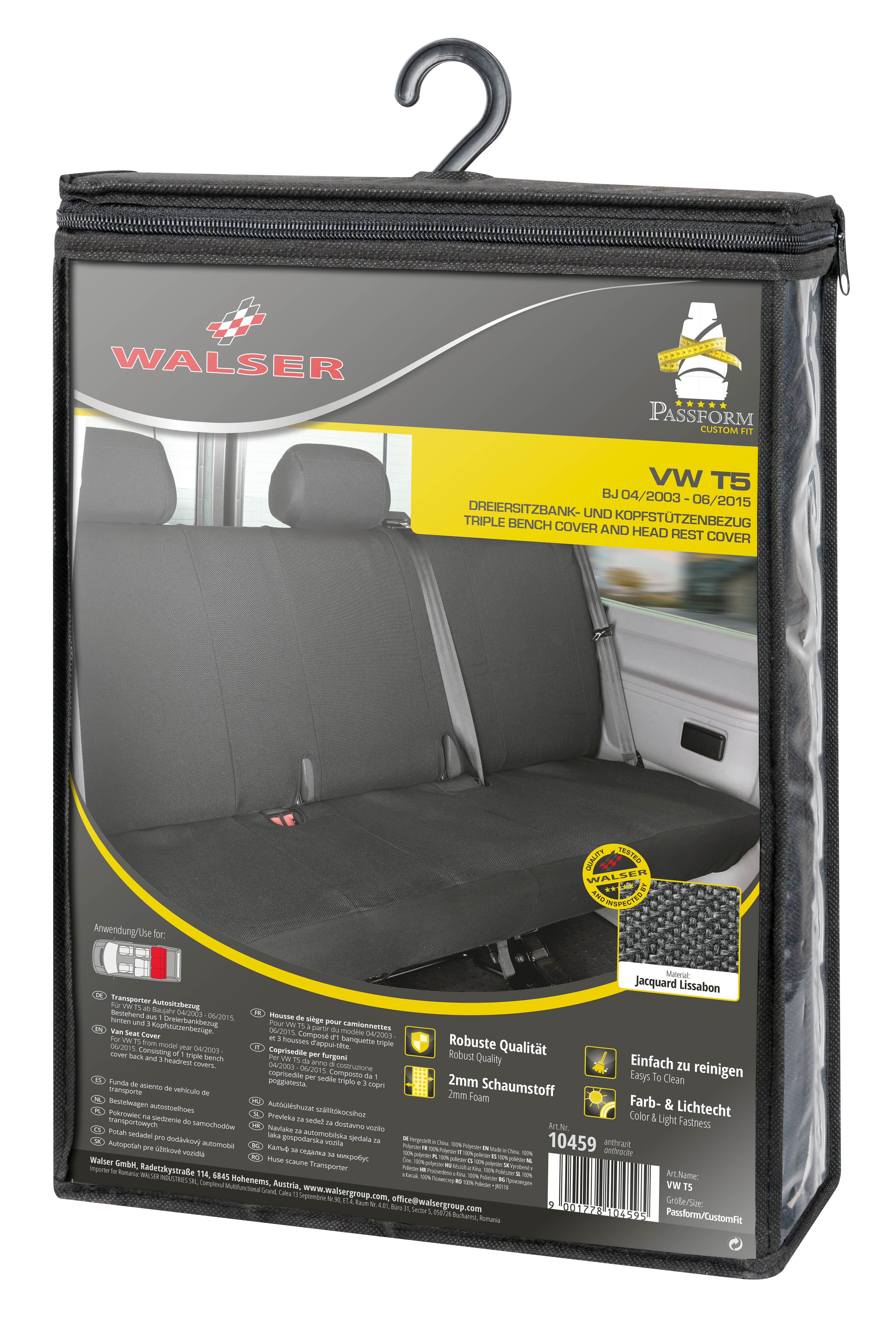 Seat cover made of fabric for VW T5, 3-seater bench cover