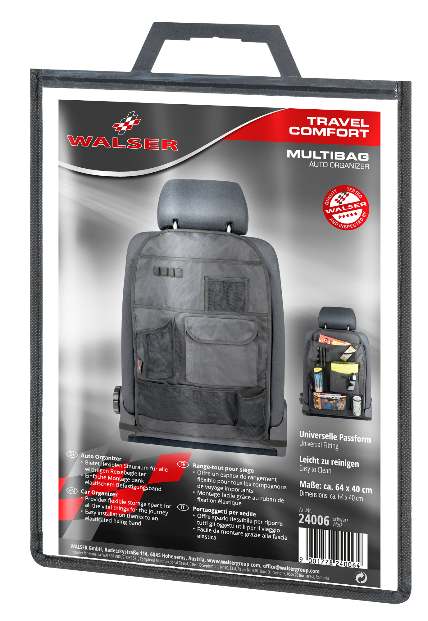 Auto-Organizer Multibag, Rückenlehnenschutz mit Taschen 64x40 cm schwarz