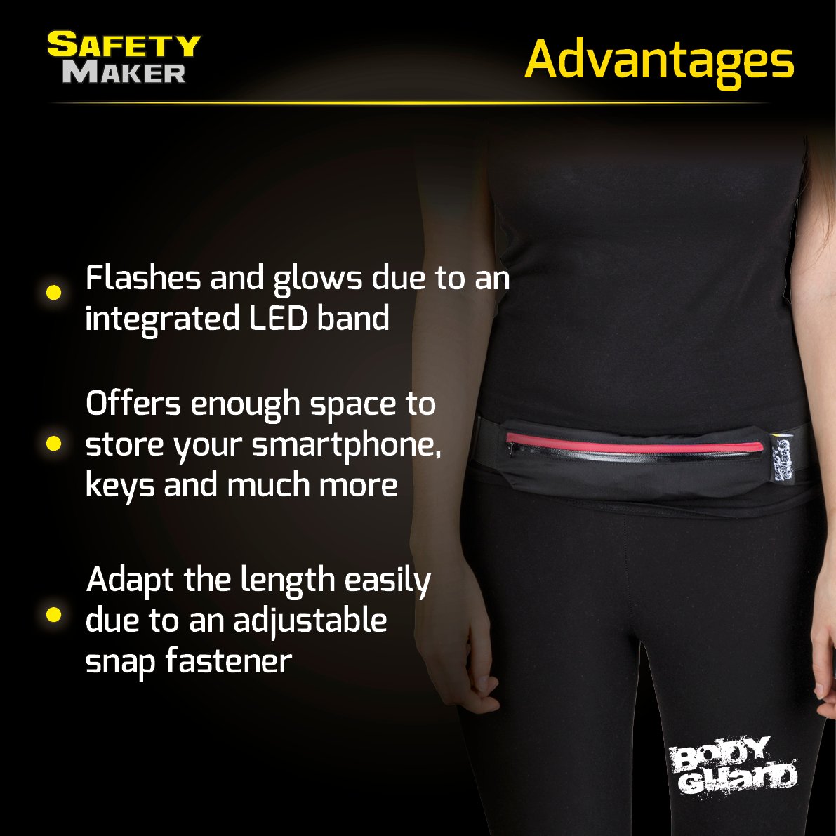 LED belt pouch black red