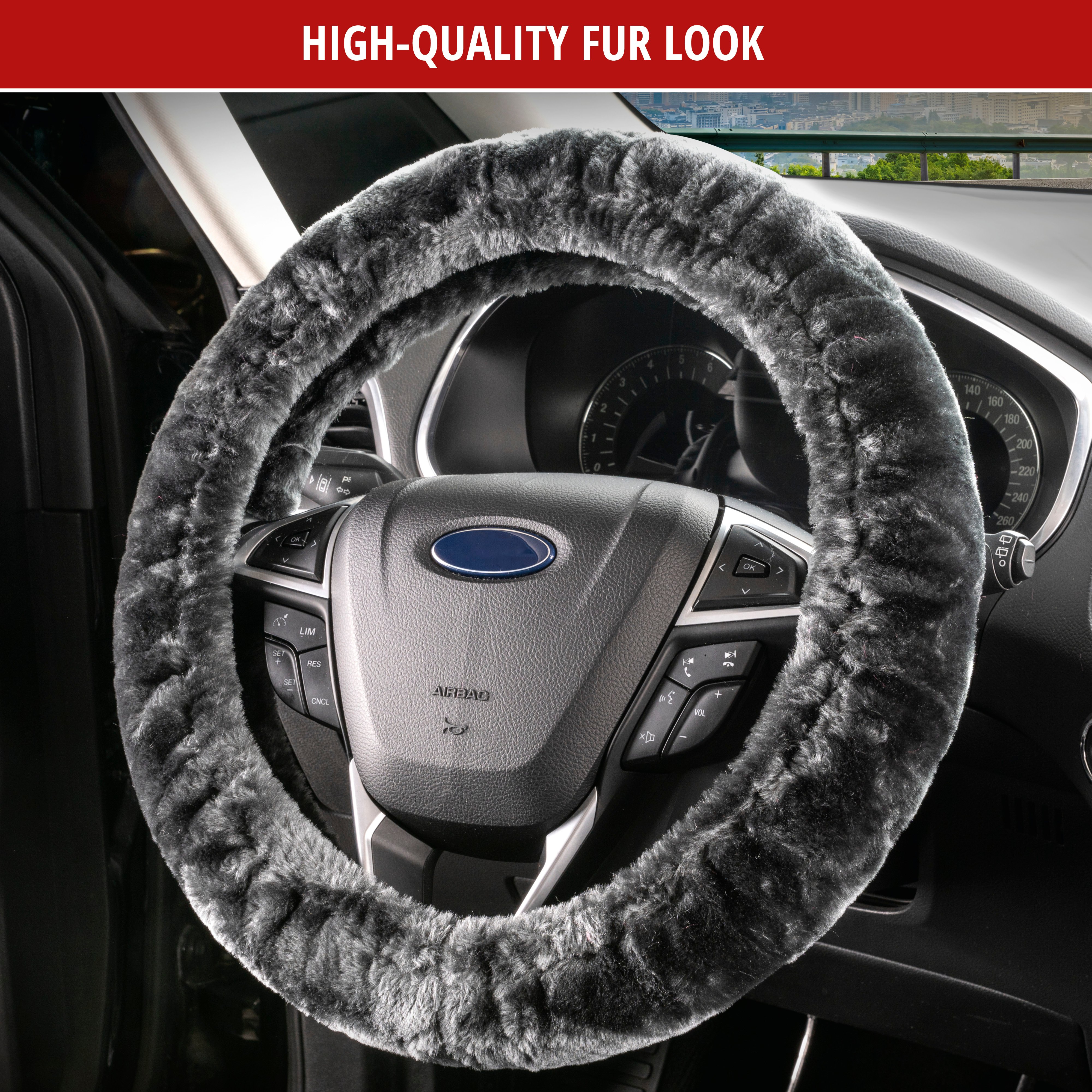 Steering wheel cover Teddy Plush faux fur vegan anthracite