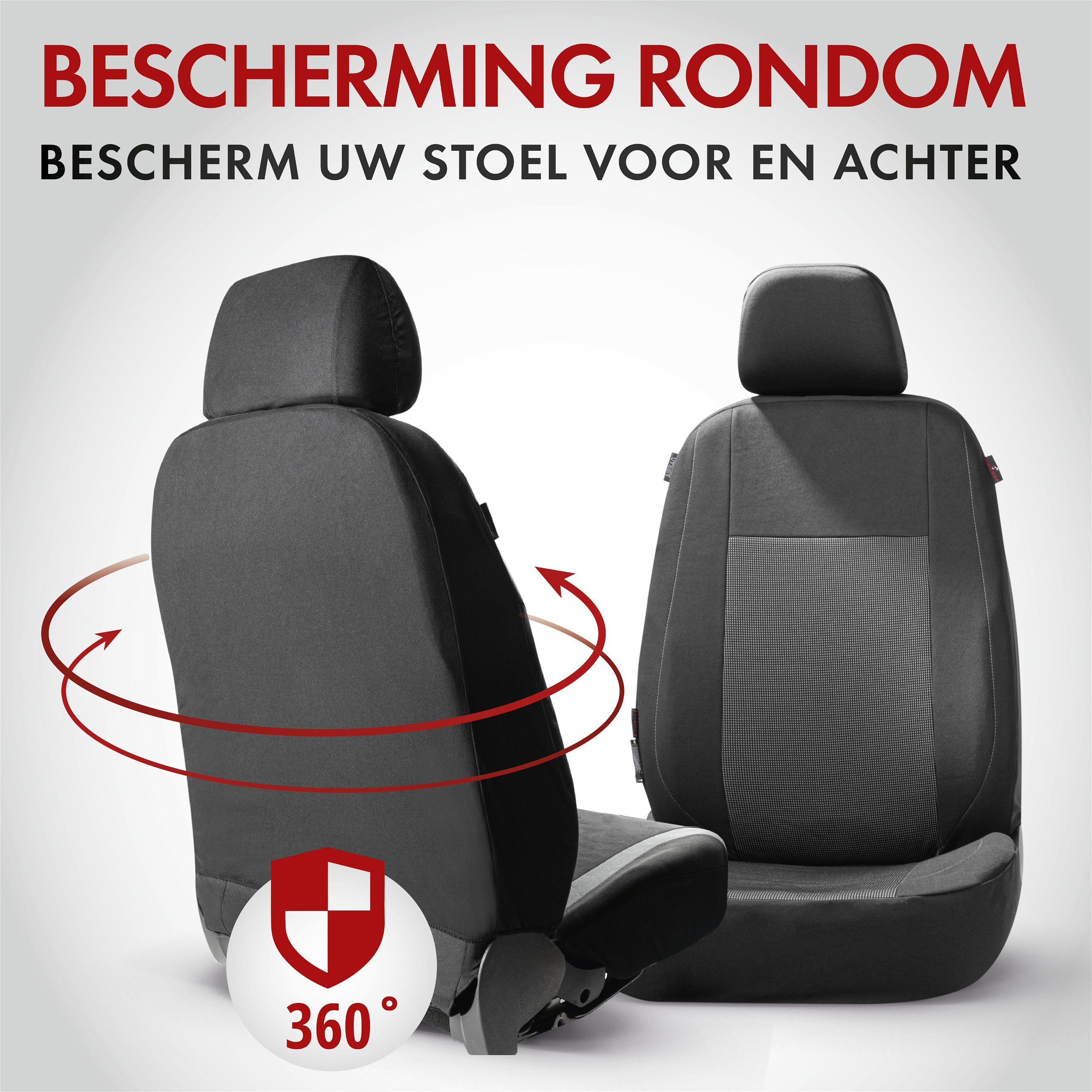 Premium Autostoelbekleding Ardwell met Zipper ZIPP-IT, Autostoelhoes set, 2 stoelbeschermer voor voorstoel, 1 stoelbeschermer voor achterbank zwart/grijs