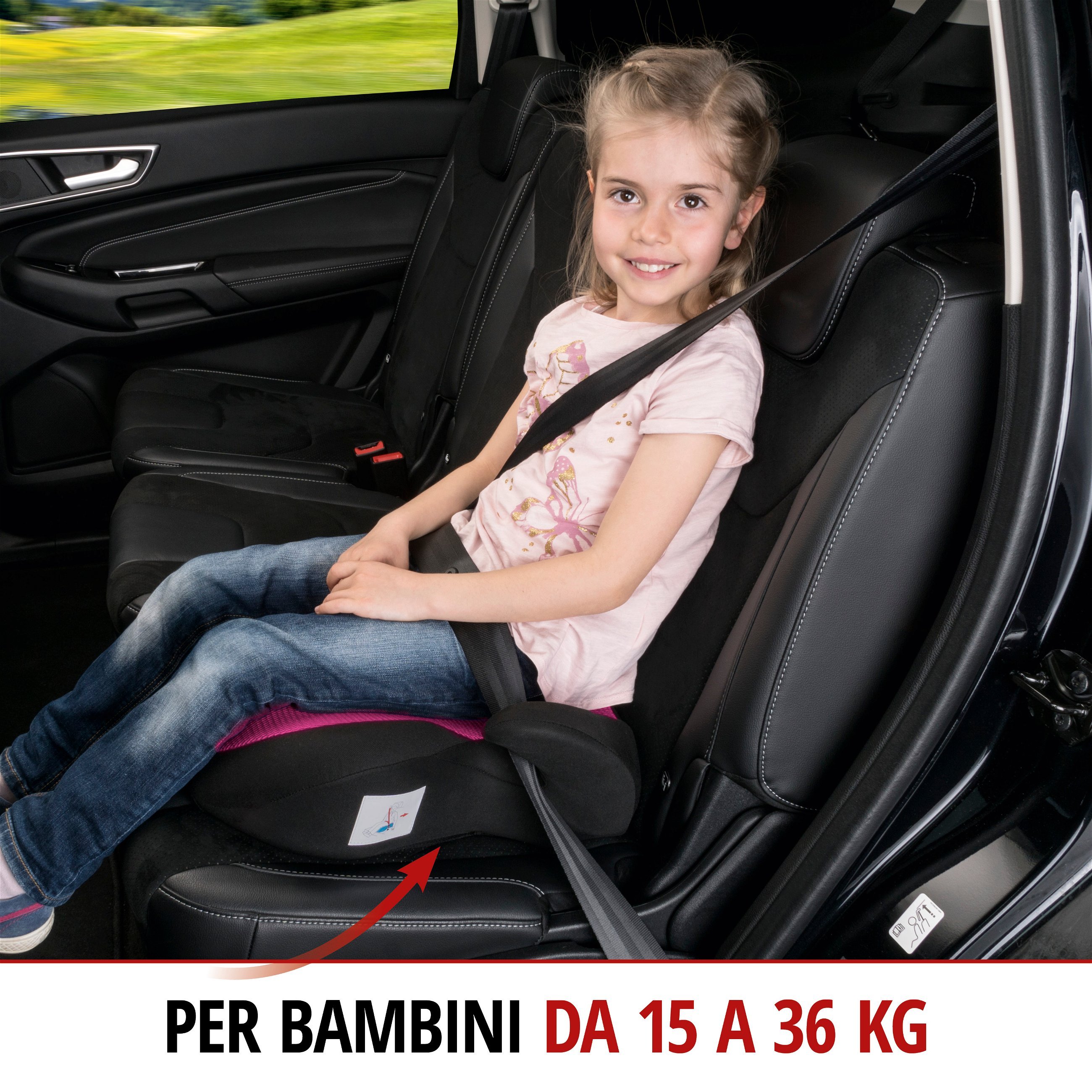 Rialzo per bambini Lino nero/rosa
