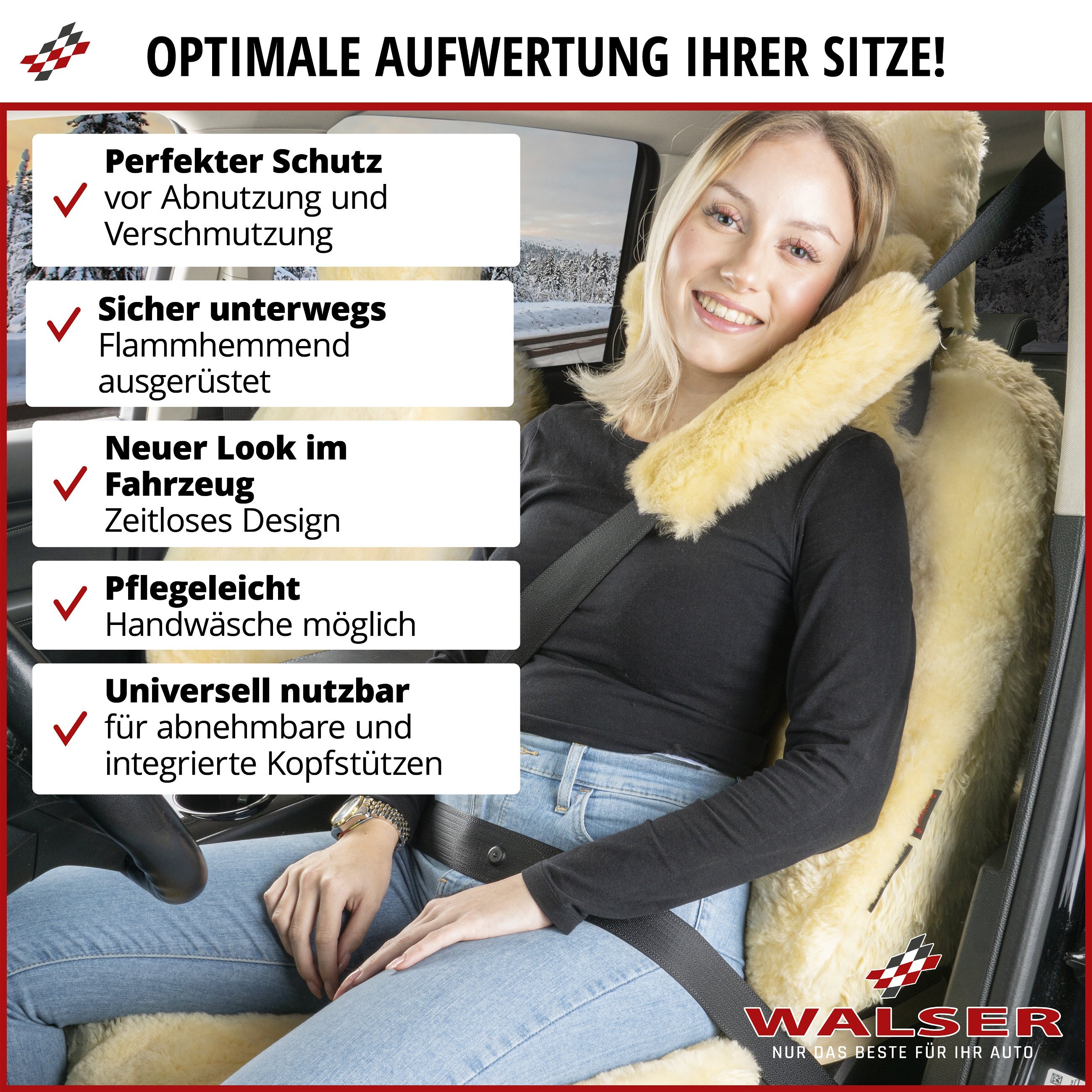 Auto Sitzauflage aus Lammfell Marla, 100% Premium Lammfell Auto Sitzauflage, Lammfell Auto Sitzaufleger beige