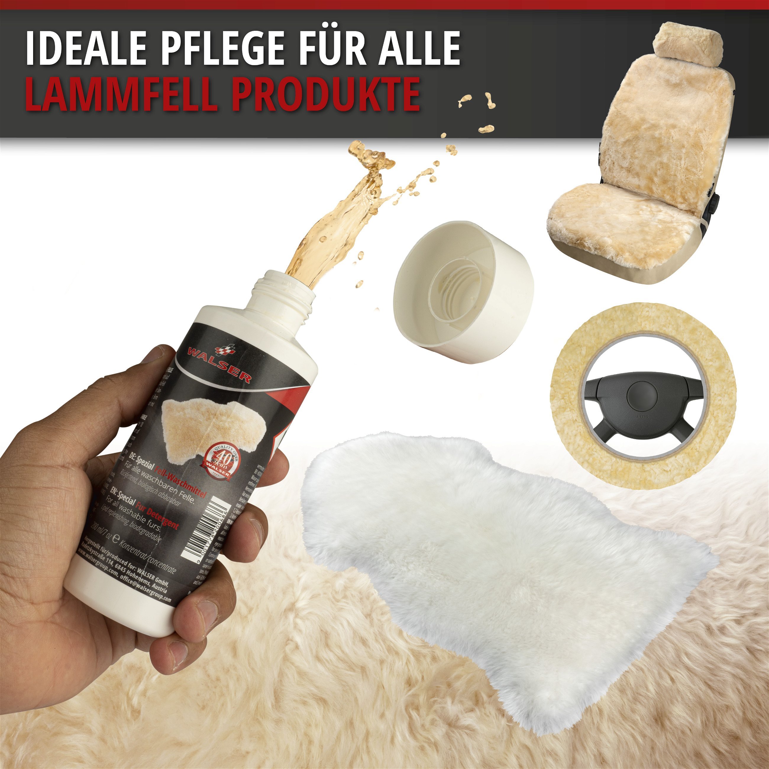 Spezial Waschmittel für Lammfellprodukte, Lammfell-Waschmittel, Fell-Waschmittel 200ml