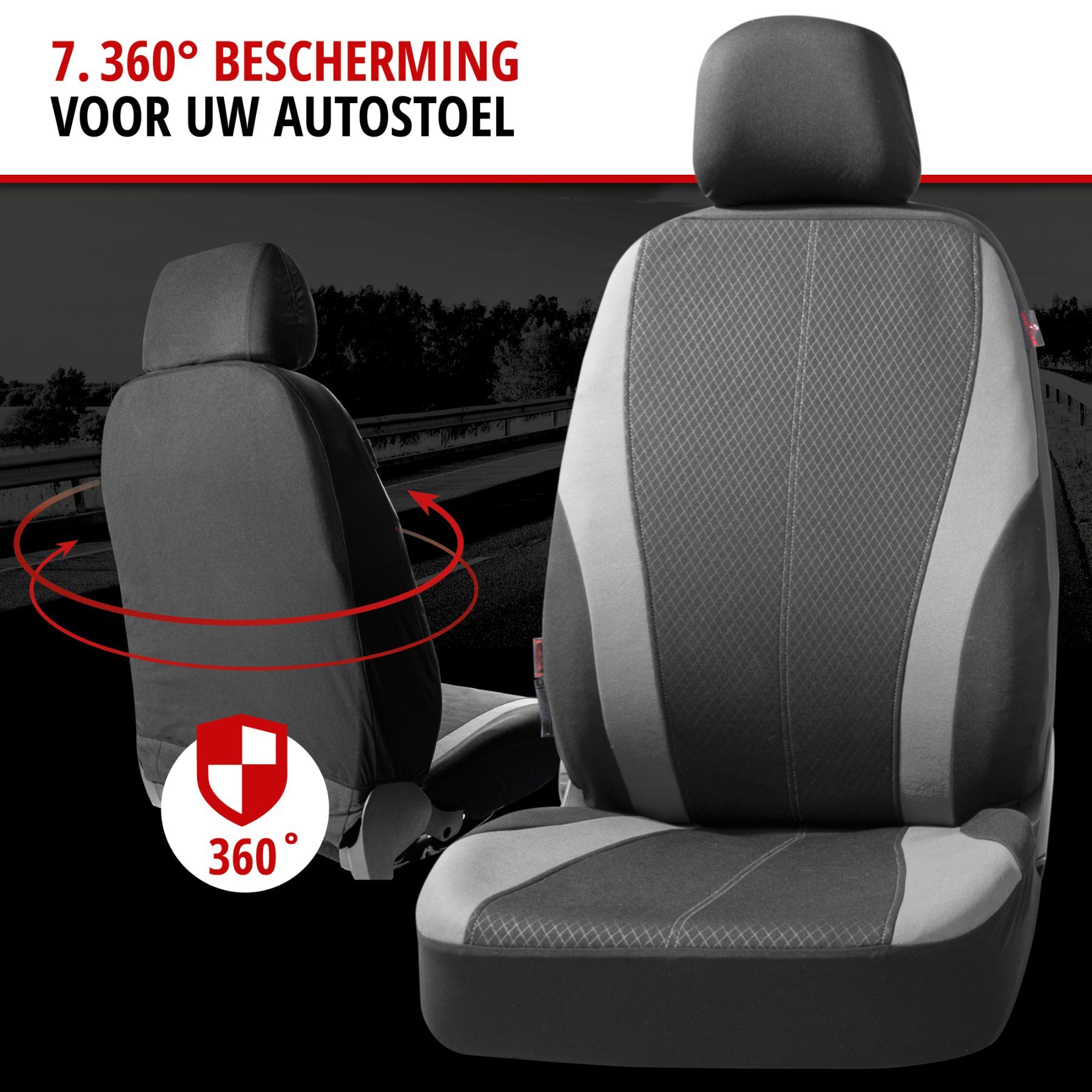 Autostoelbekleding Dundee met Zipper ZIPP-IT, Autostoelhoes set, 2 stoelbeschermer voor voorstoel, 1 stoelbeschermer voor achterbank zwart/grijs