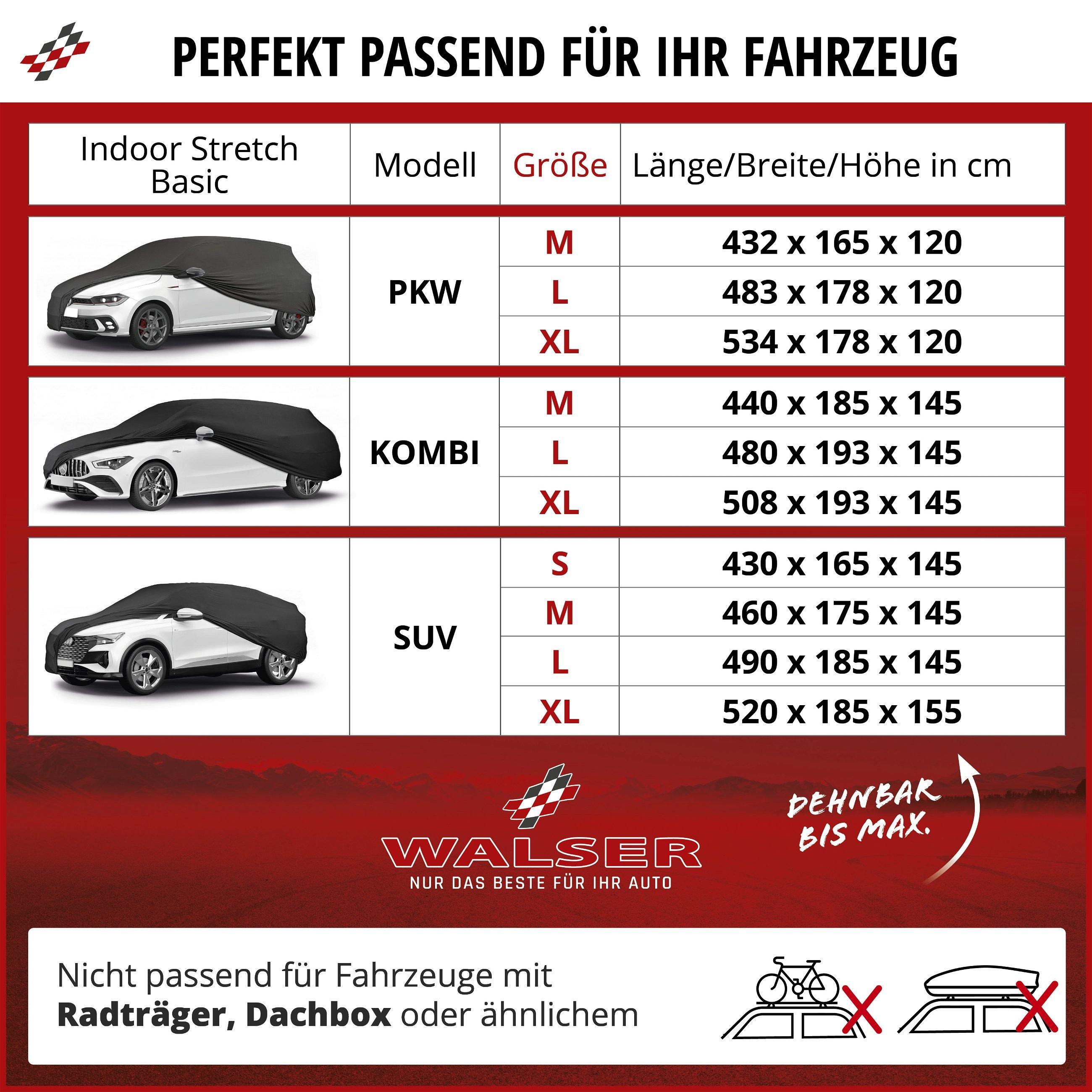 Autoplane Indoor Stretch Basic, PKW-Abdeckplane Kombi Größe XL schwarz