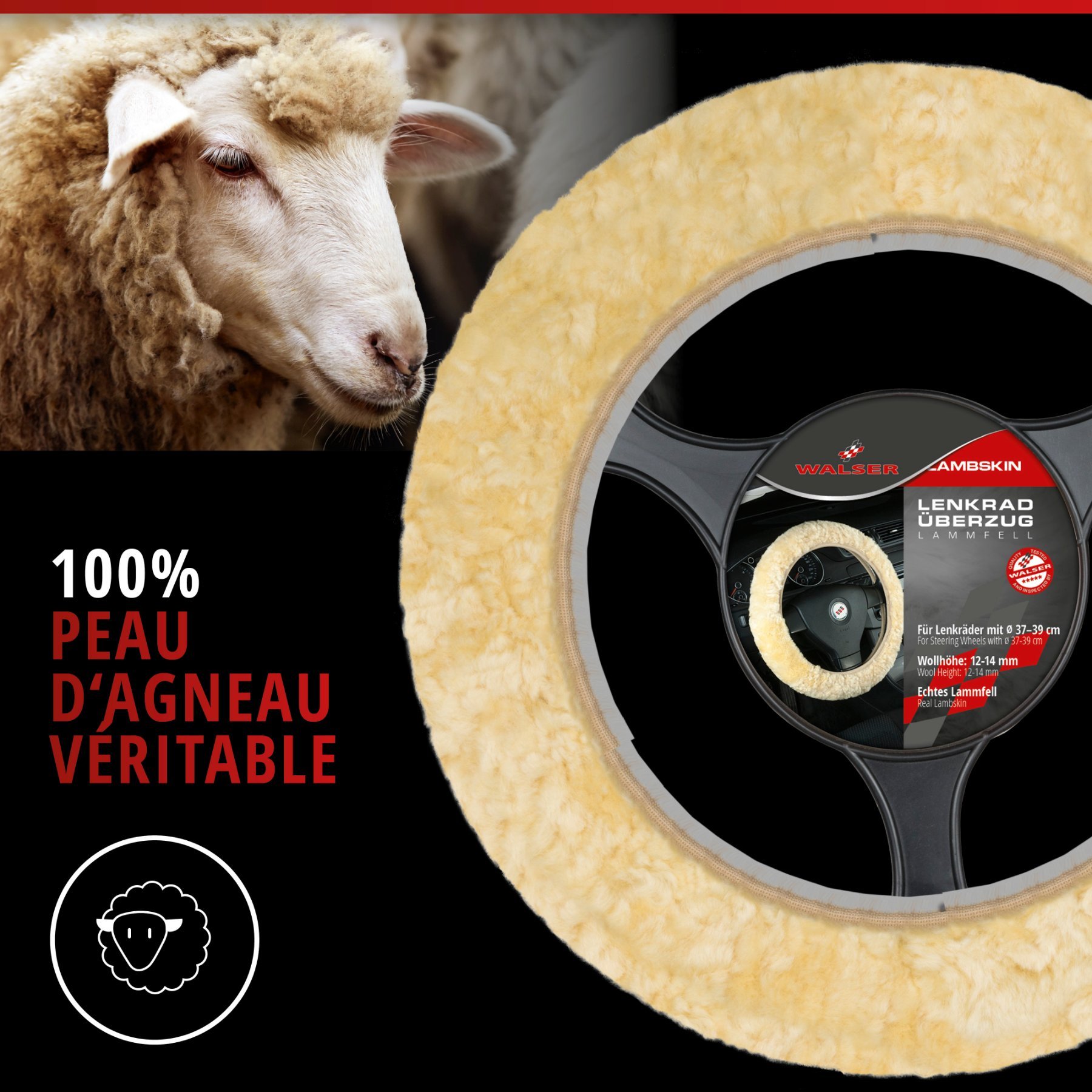 Housse de volant en peau d'agneau - Housse de volant en beige