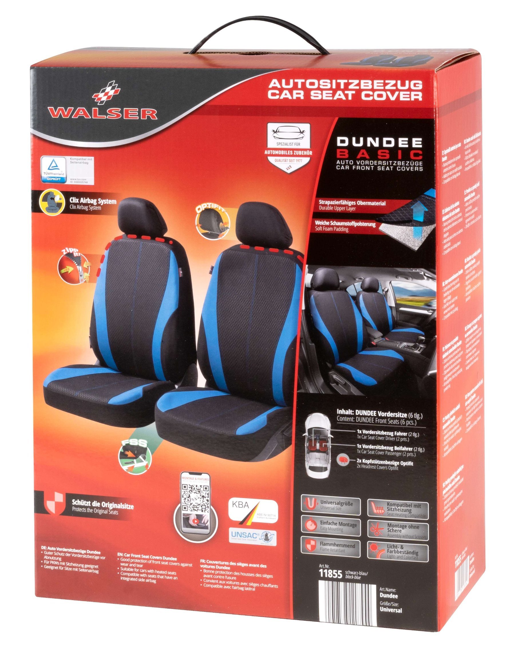 ZIPP IT Car seat covers Dundee for two front seats with zip-system black/blue