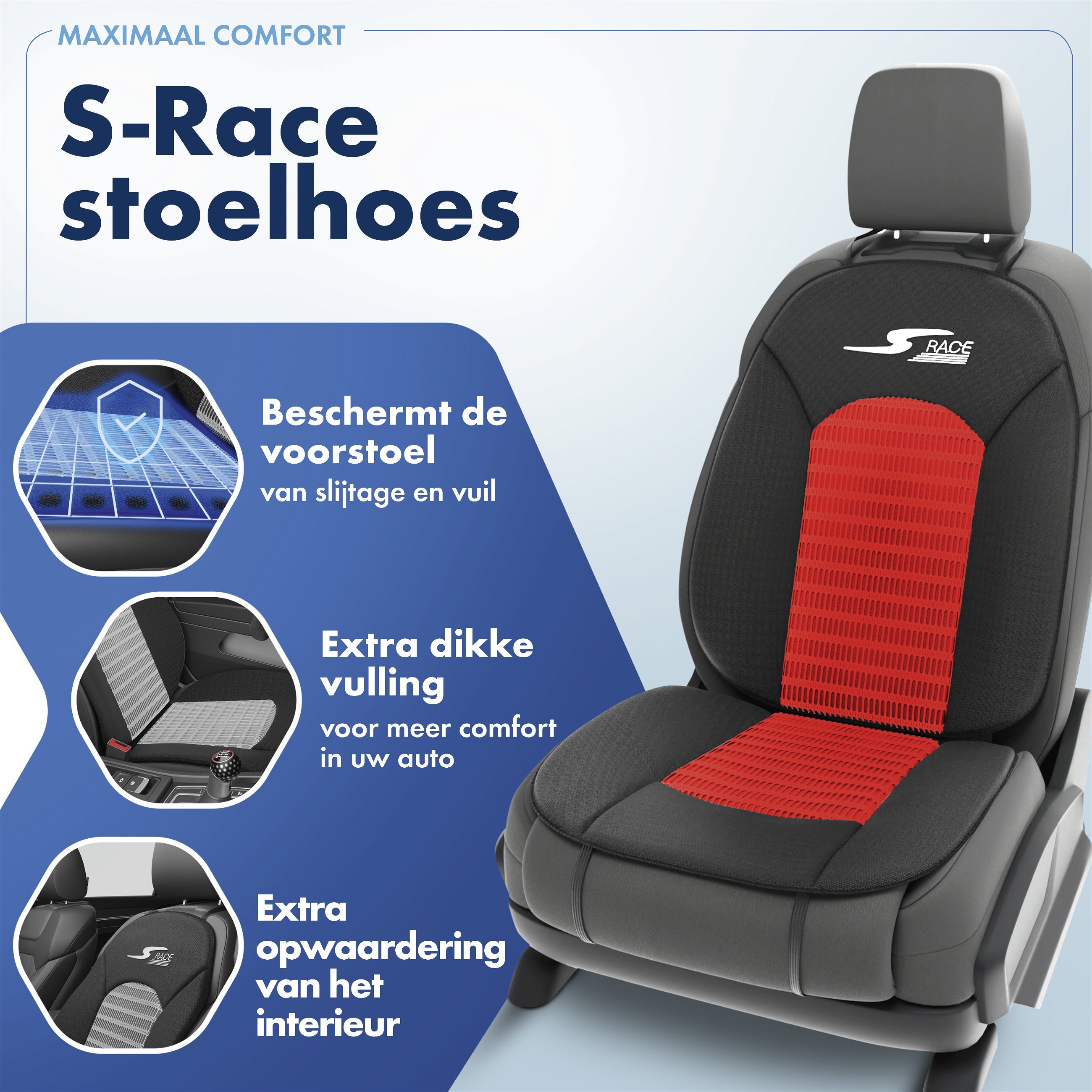 Autostoelhoes, bekleding S-Race in rood / Zwart
