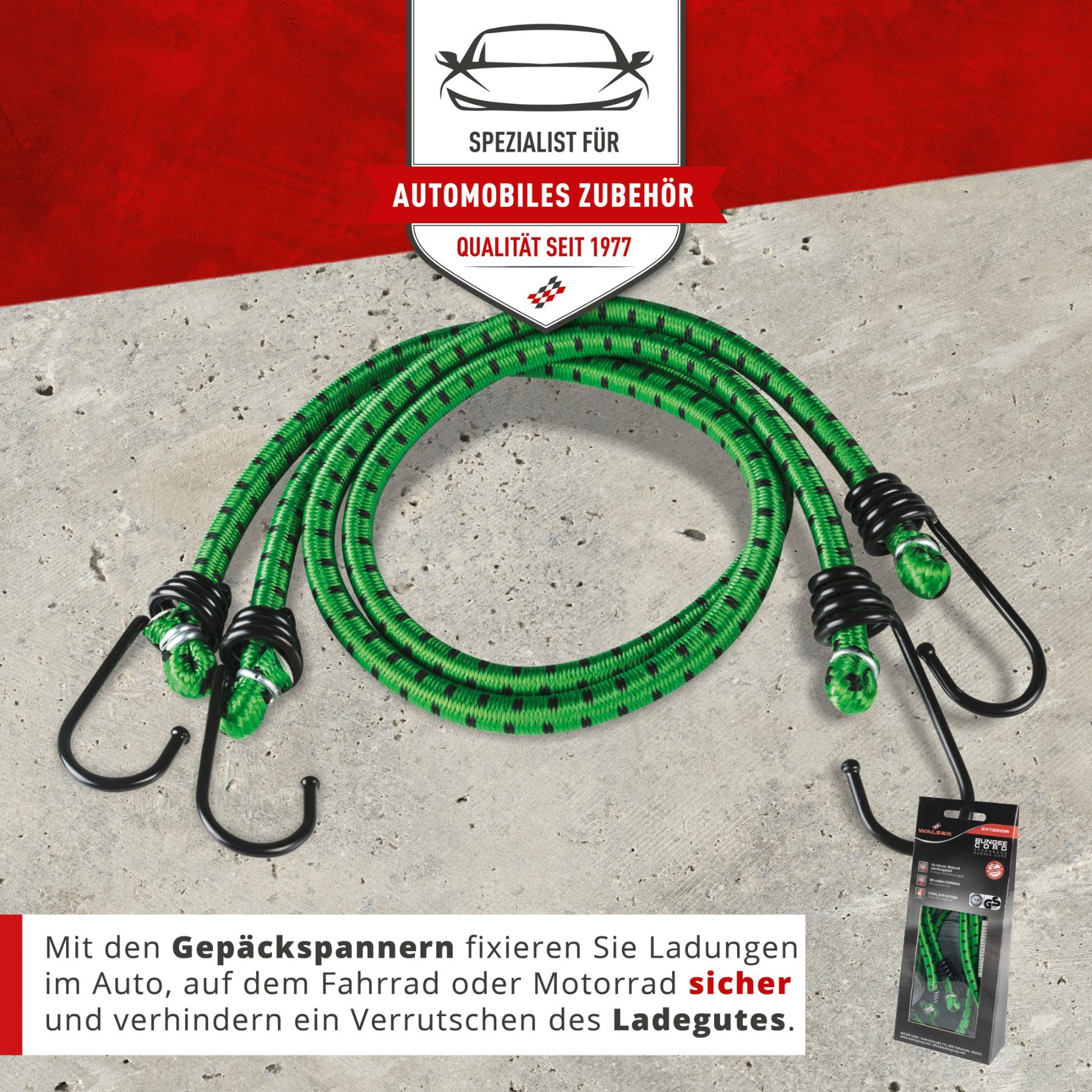 Gepäckspanner mit Haken, Spanngummi-Set, 2 Spanngurte 60 cm grün