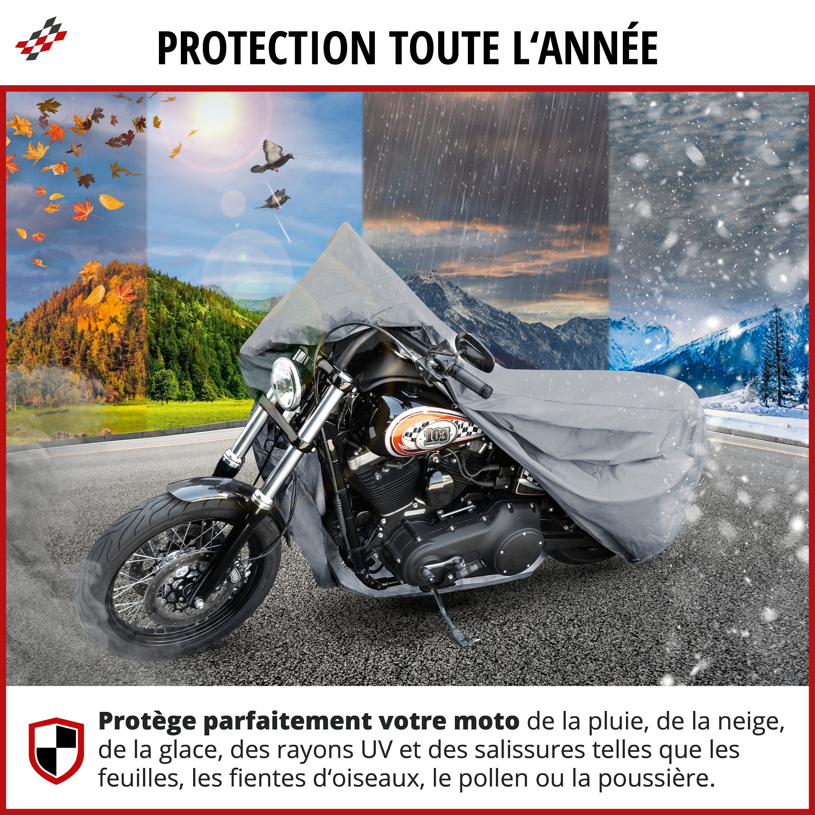 Garage à motos Chopper taille L PVC - 250 x 100 x 130 cm gris