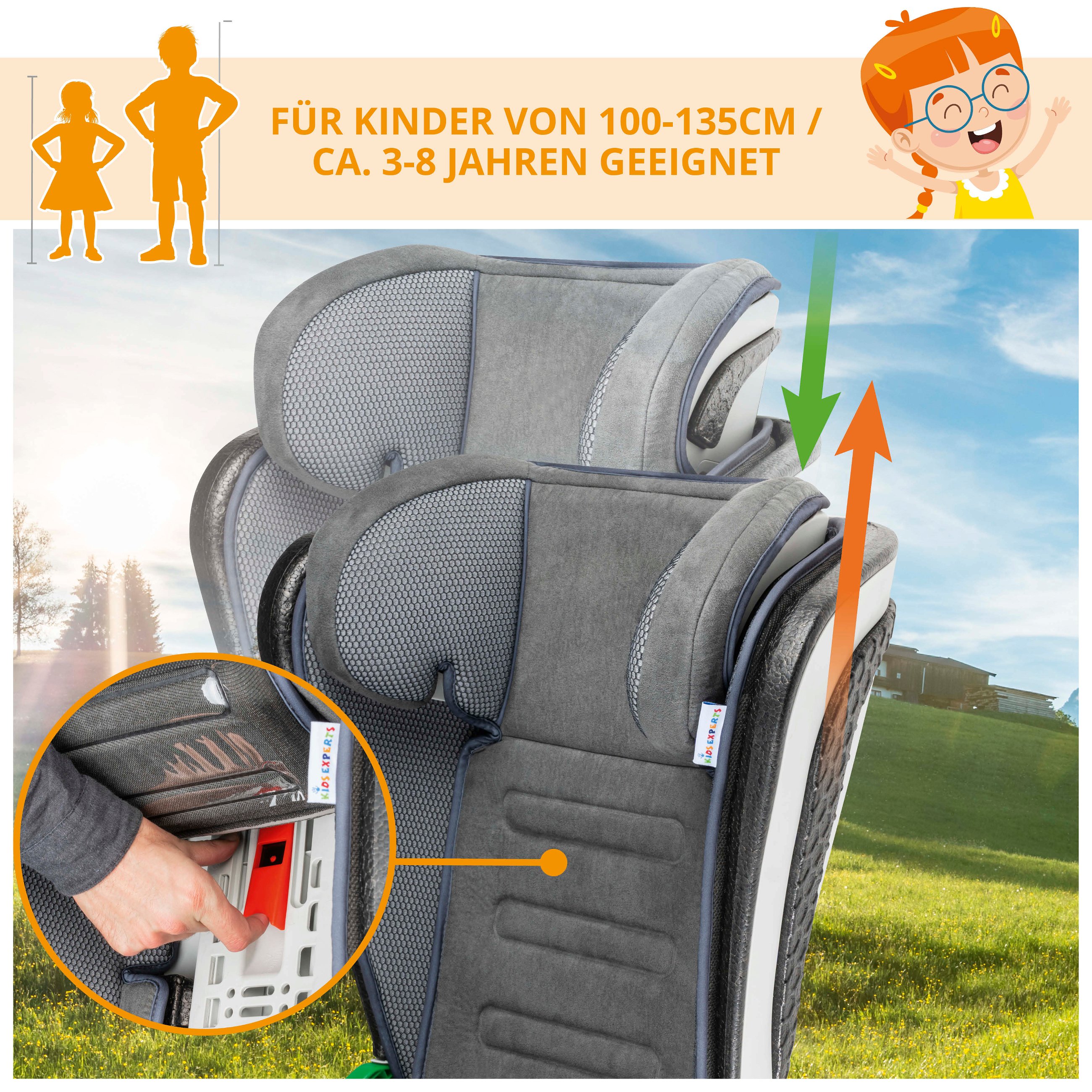 Kindersitz Noemi, klappbarer Auto-Kindersitz ECE R129 geprüft Anthrazit/Blau