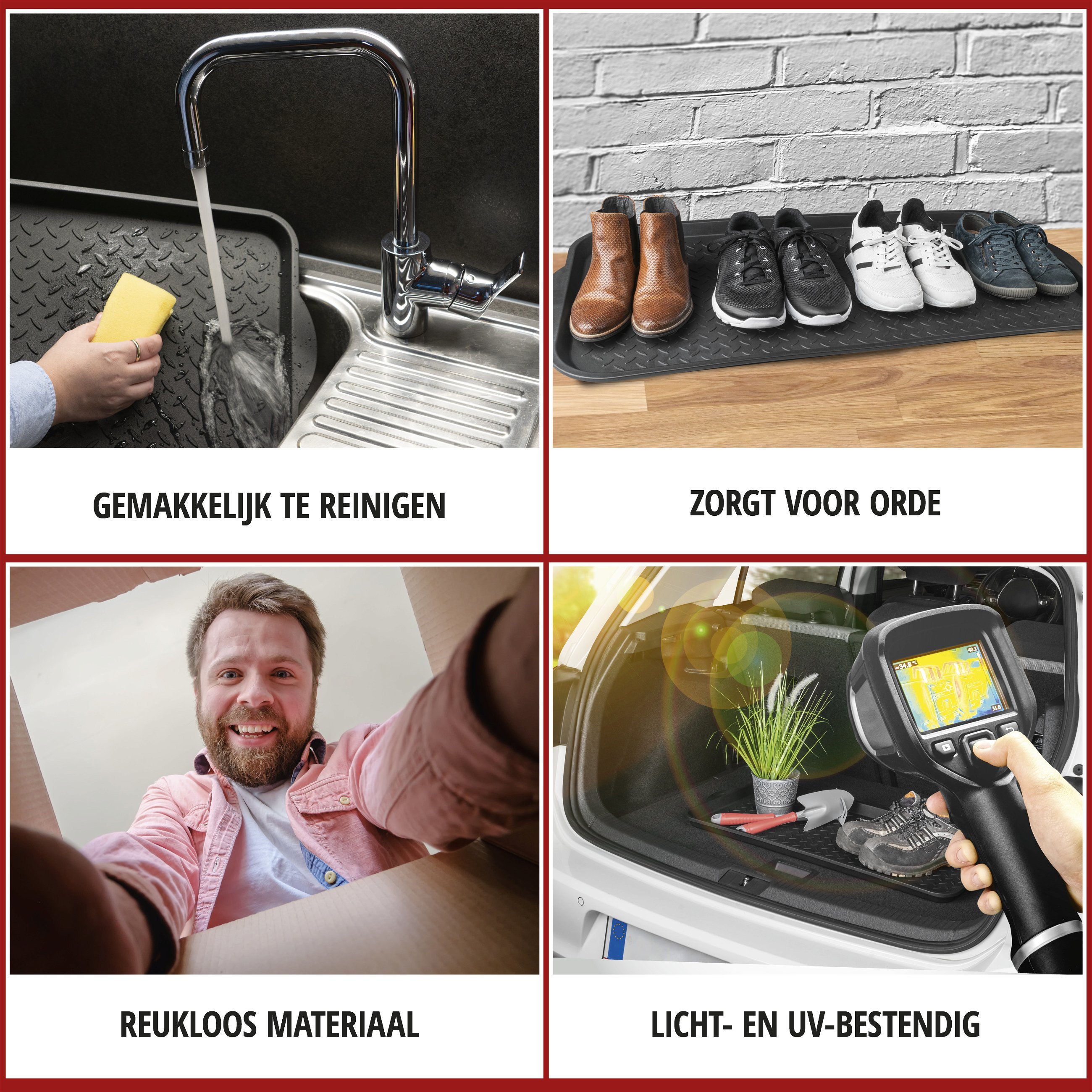 Multifunctionele lade Safetray, universele kofferbak, plastic lade, lekbak, schoenenbak, oliebak klein 77x35x3 cm zwart 28100