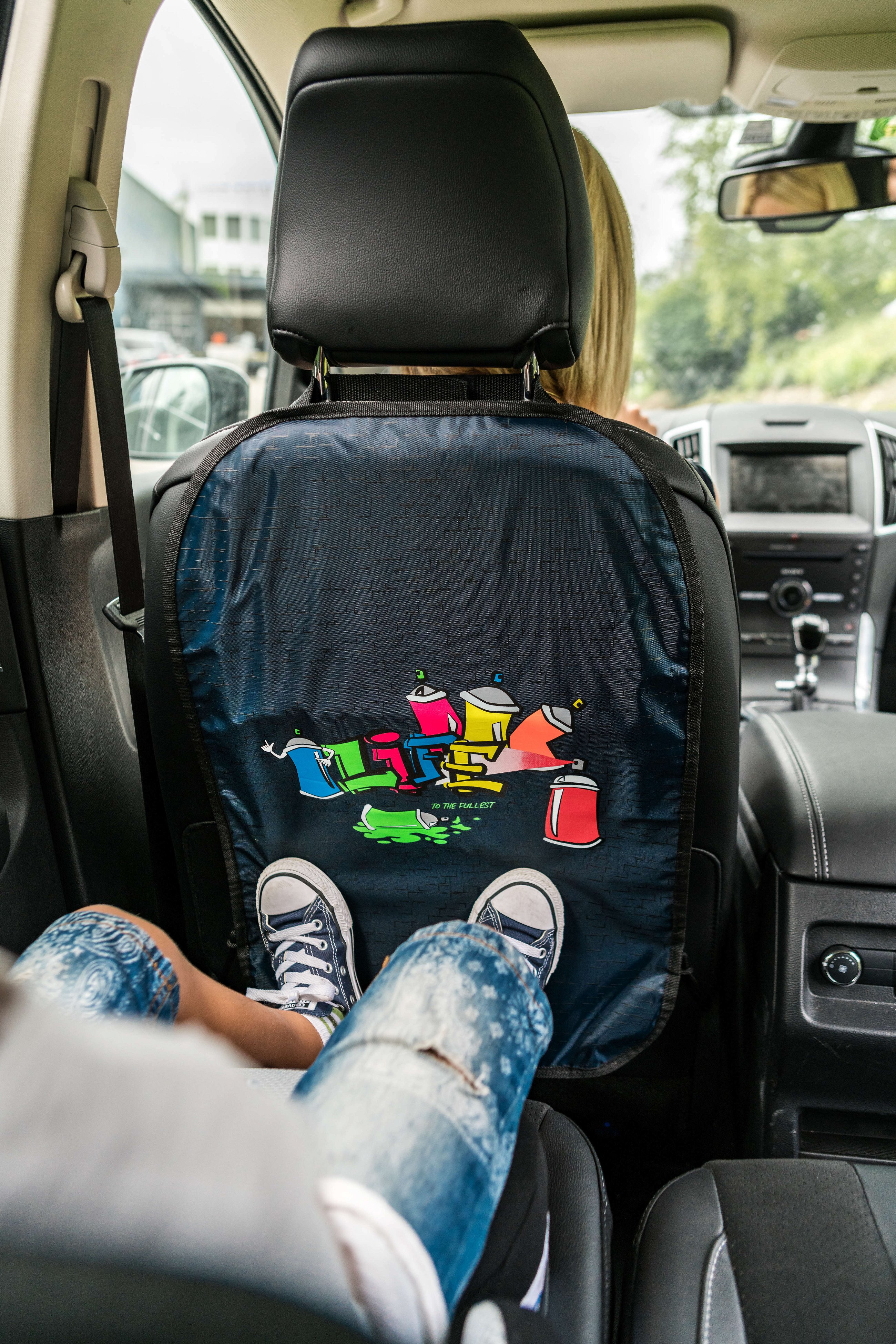 car seat backrest protection graffiti blue