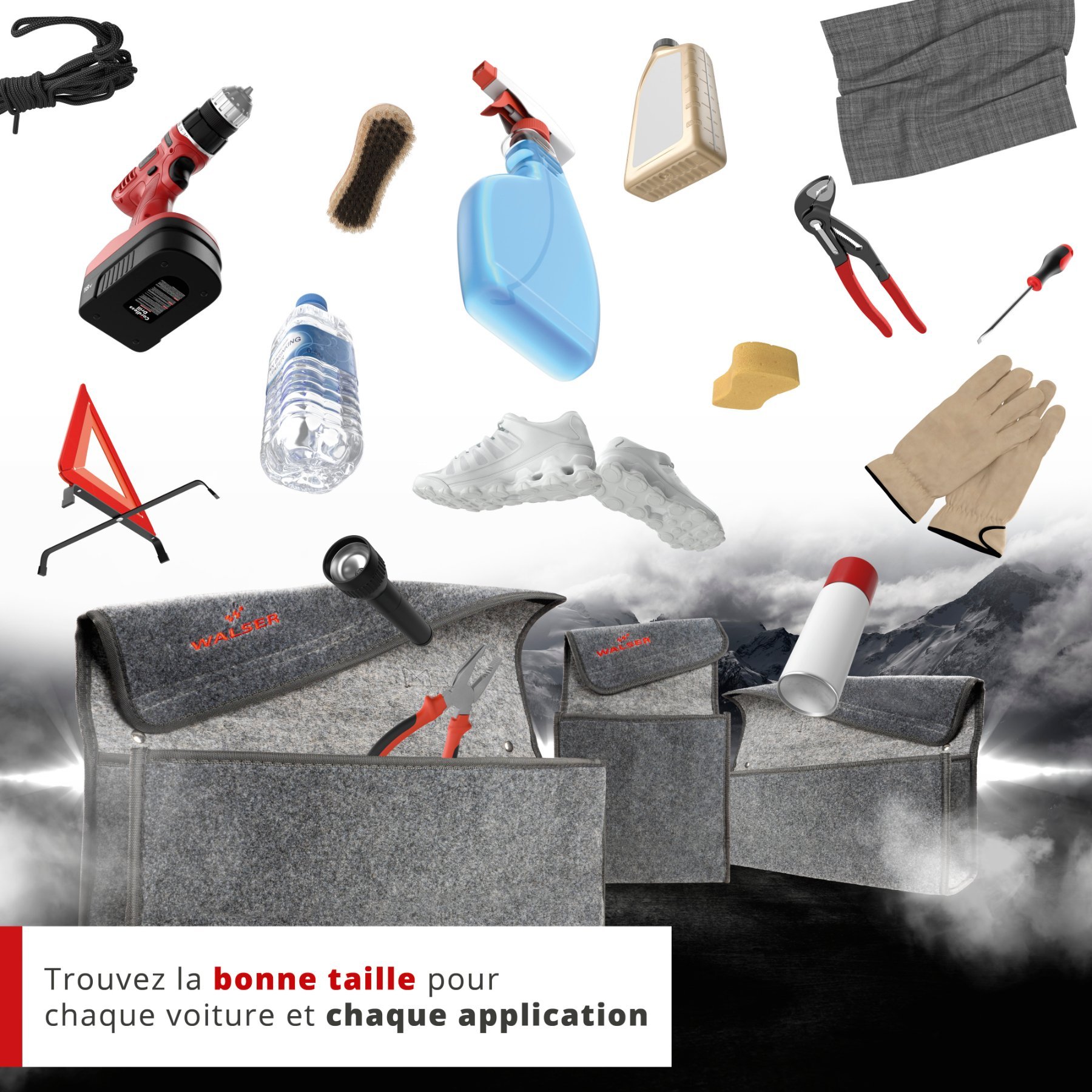 Sac de coffre Toolbag taille L, sac de rangement pour voiture gris 50x16x21cm