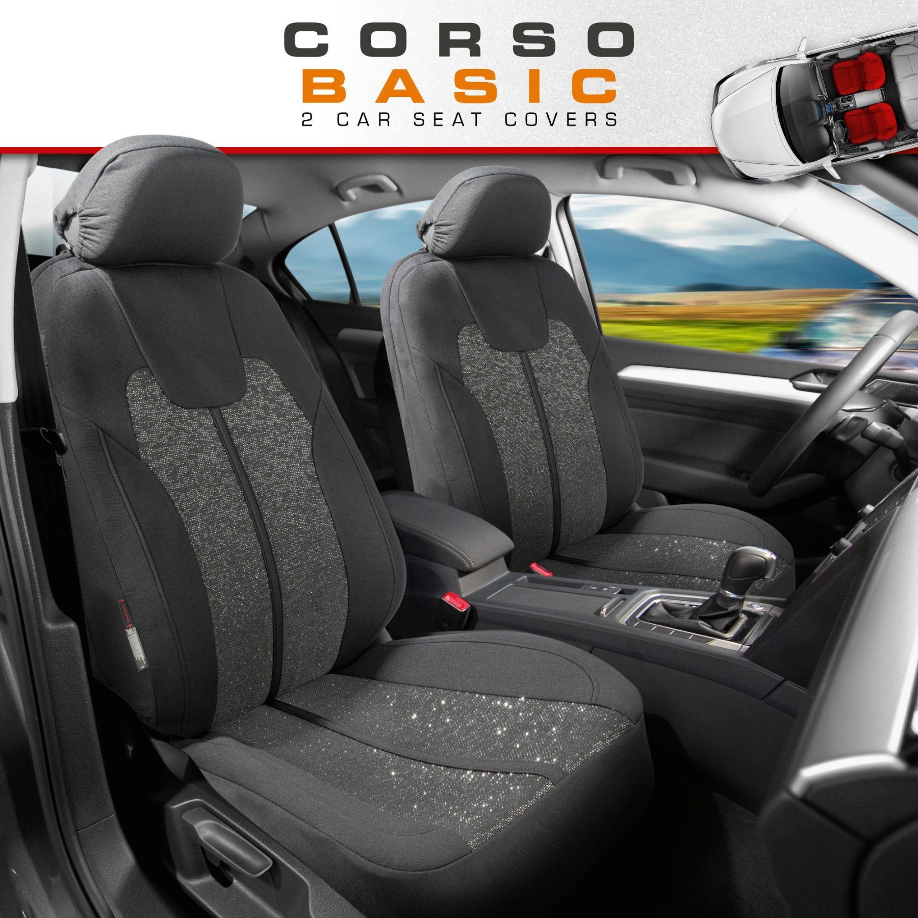 ZIPP IT Car seat covers Corso for two front seats with zip-system black/silver